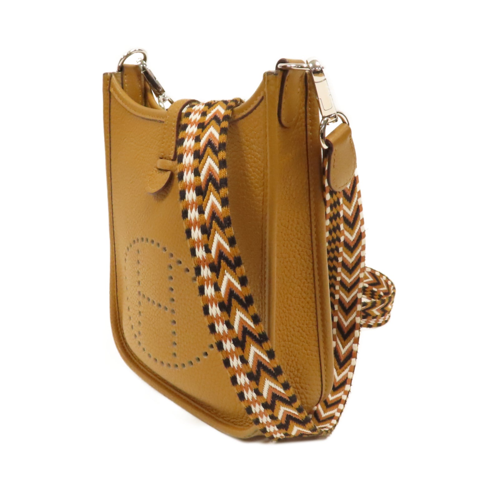 HERMES Clemence皮革Evelyne TPM銀扣肩背袋Camel駱駝色