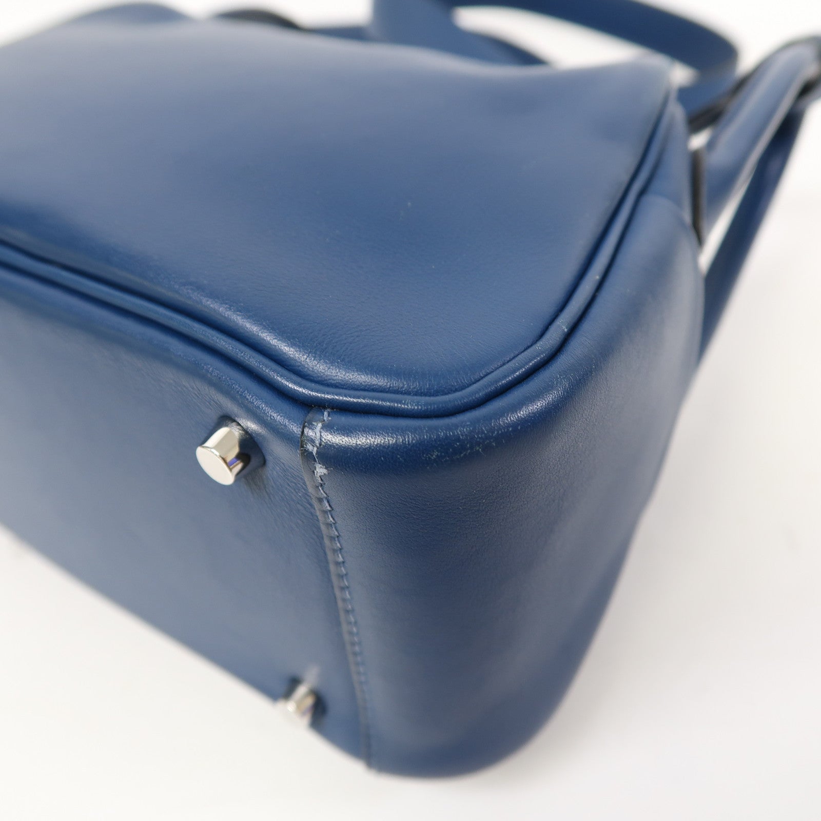 HERMES Swift皮革Mini Lindy銀扣手挽肩背兩用袋Bleu Saphir/寶石藍色