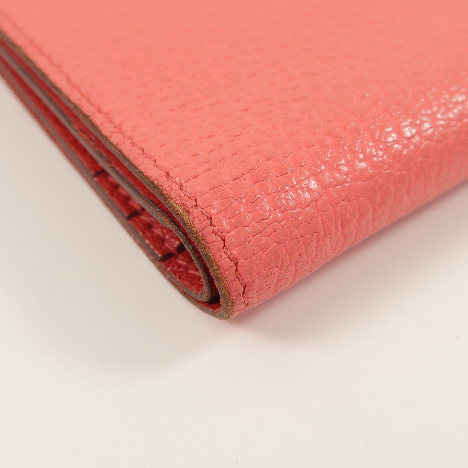 HERMES Chevre皮革Bearn Compact Wallet錢包Rose Lipstick/Rouge Casaque