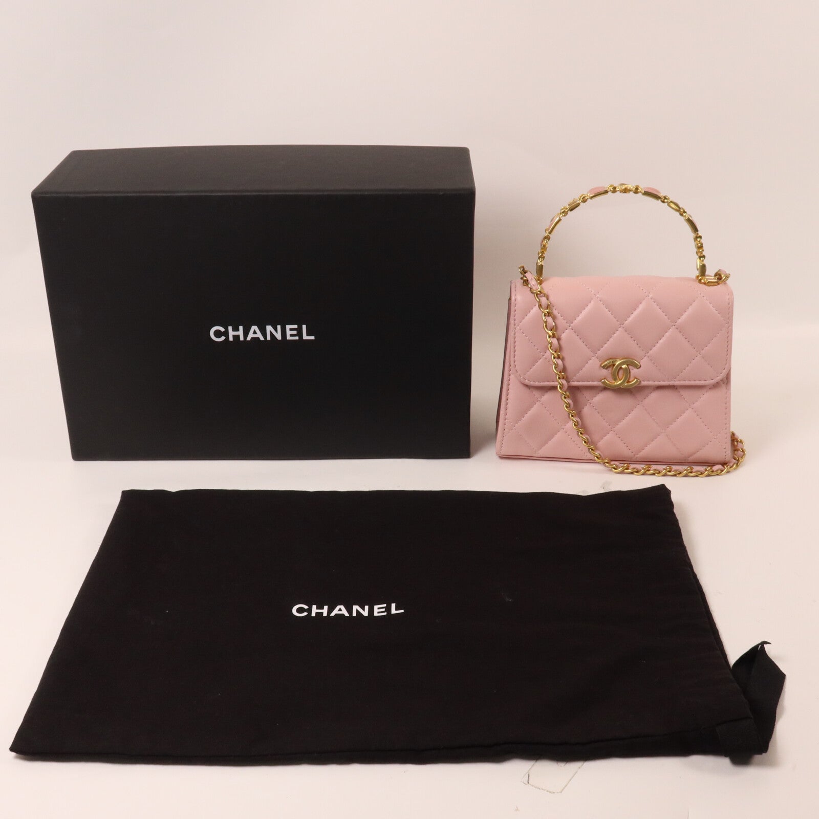 CHANEL 羊皮皮革Mini Top Handle鏈帶手挽肩背兩用袋