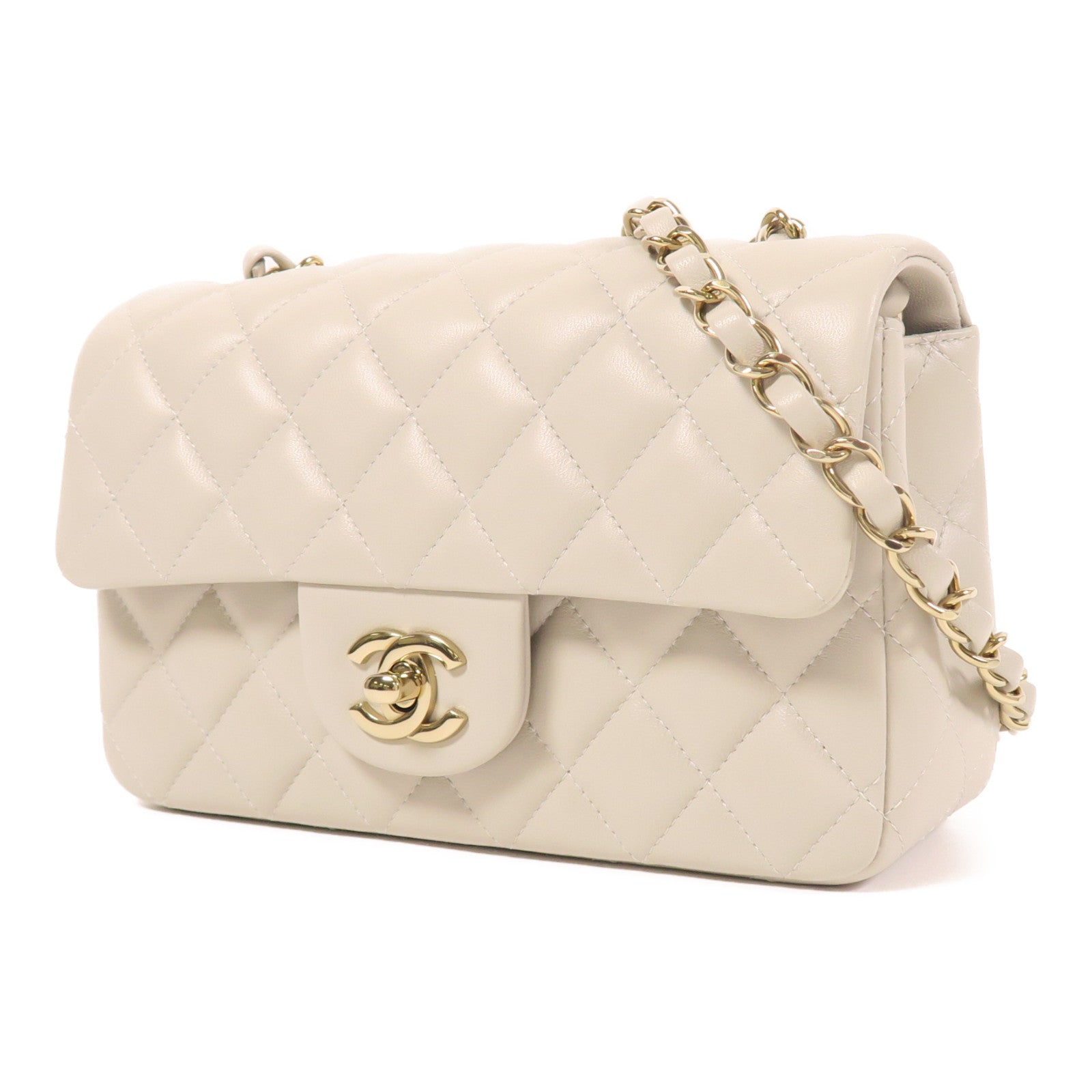 CHANEL 羊皮皮革Mini Classic 20金扣鏈帶肩背袋