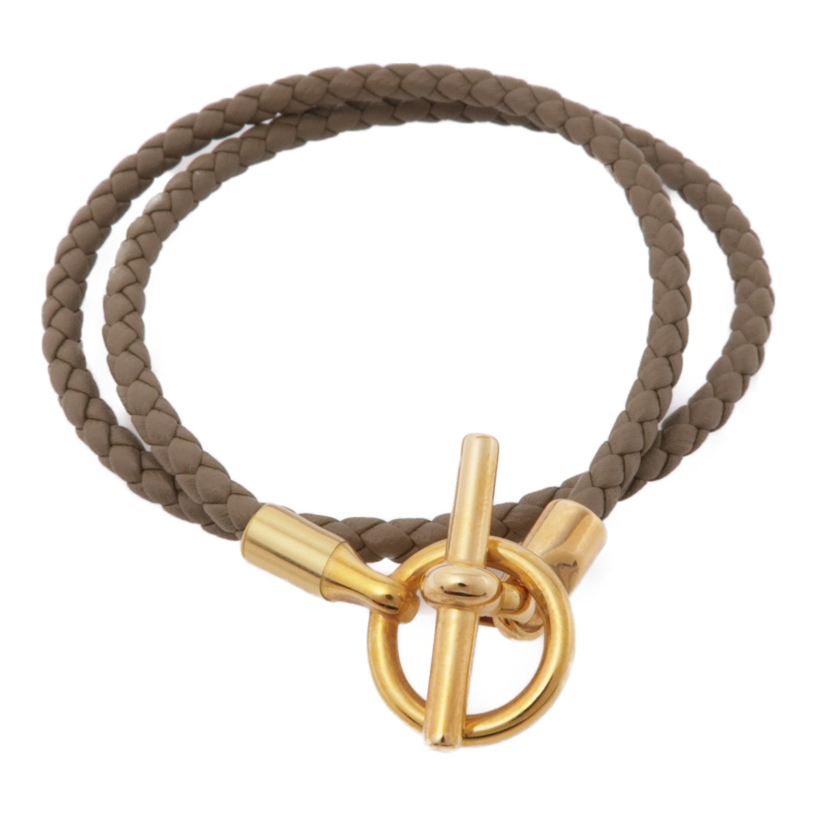 HERMES 牛皮皮革Glenan Double Tour Bracelet手鏈Etoupe/灰色