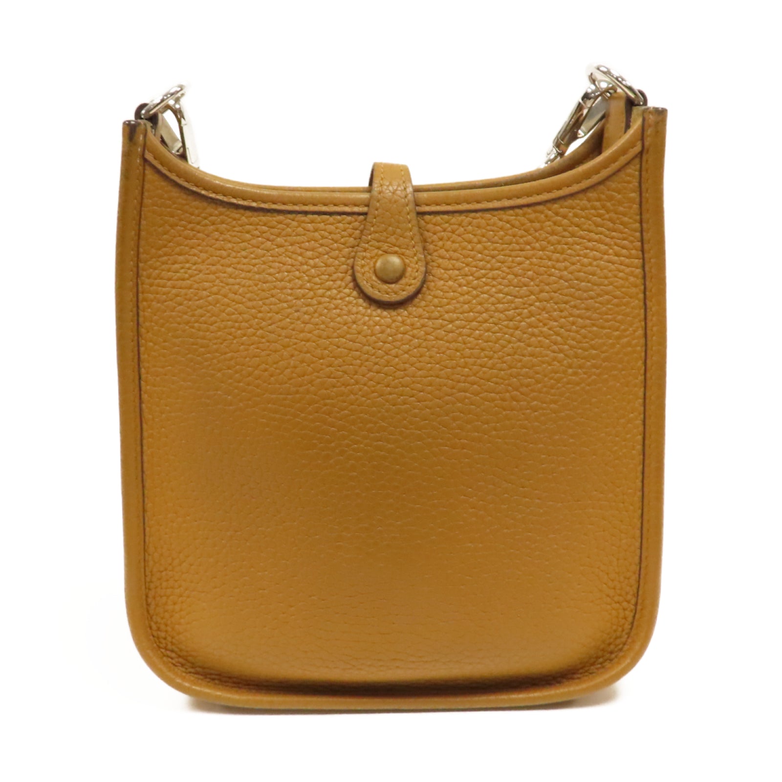 HERMES Clemence皮革Evelyne TPM銀扣肩背袋Camel駱駝色