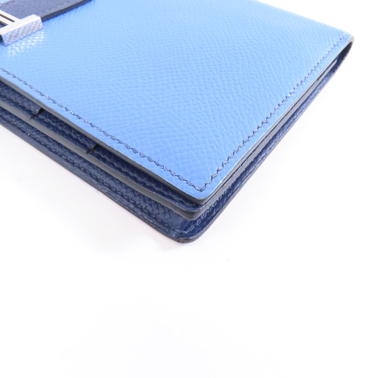 HERMES 【激減優惠】Epsom皮革Bearn Wallet銀扣長錢包Azur/Bleu Saphir藍色