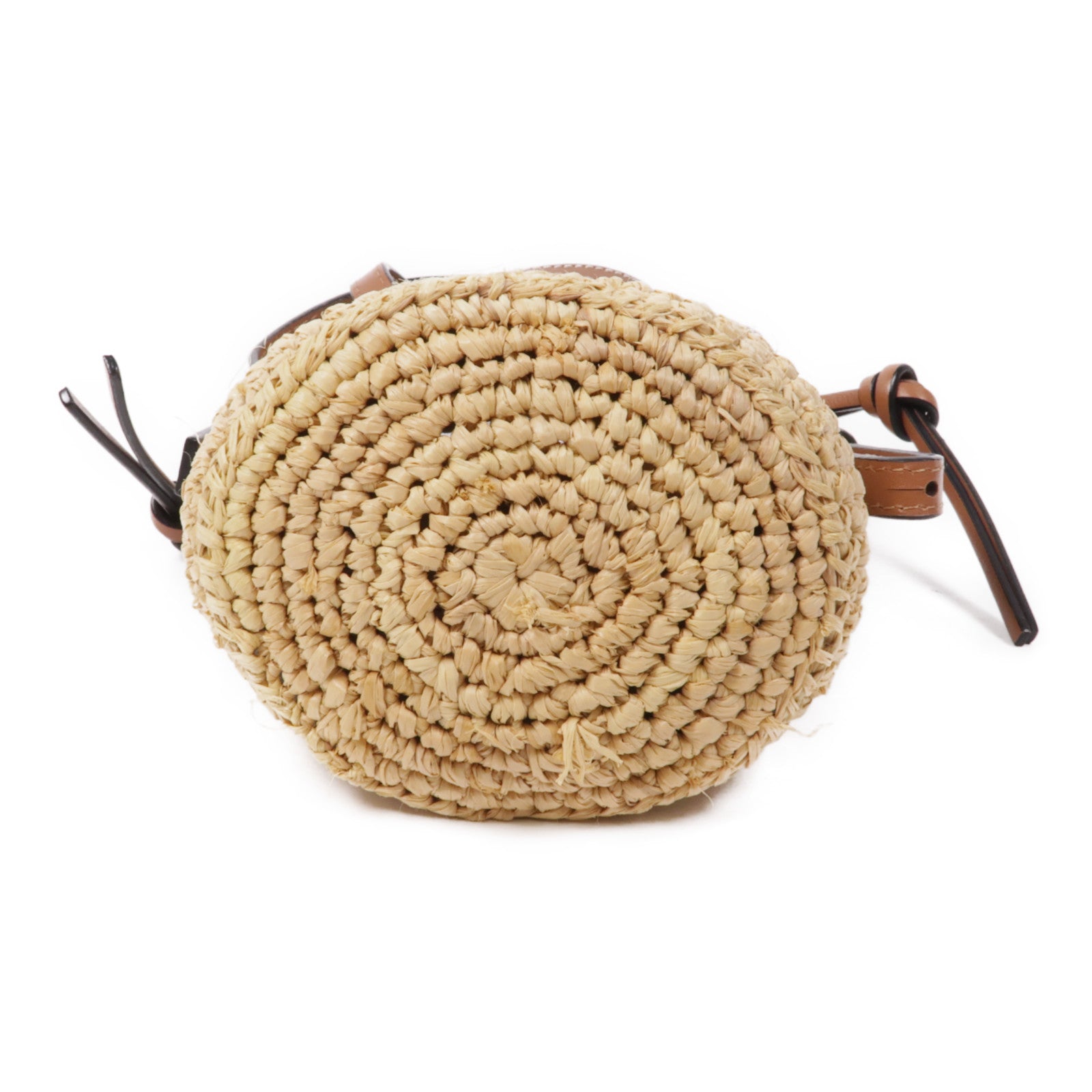 LOEWE 酒椰/牛皮皮革Raffia Bucket Shoulder肩背袋