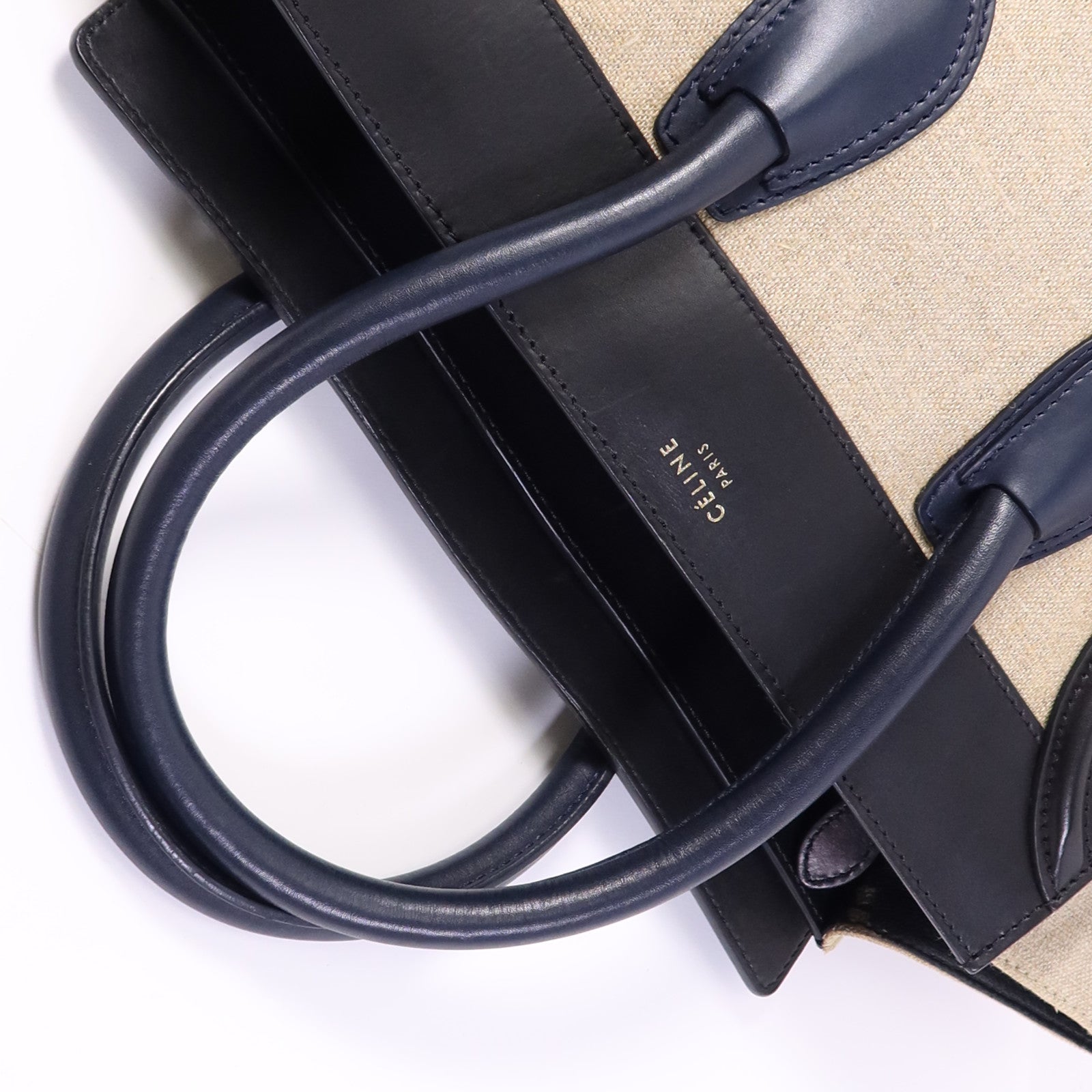 CELINE 麻質/牛皮皮革Mini Luggage金扣手挽袋