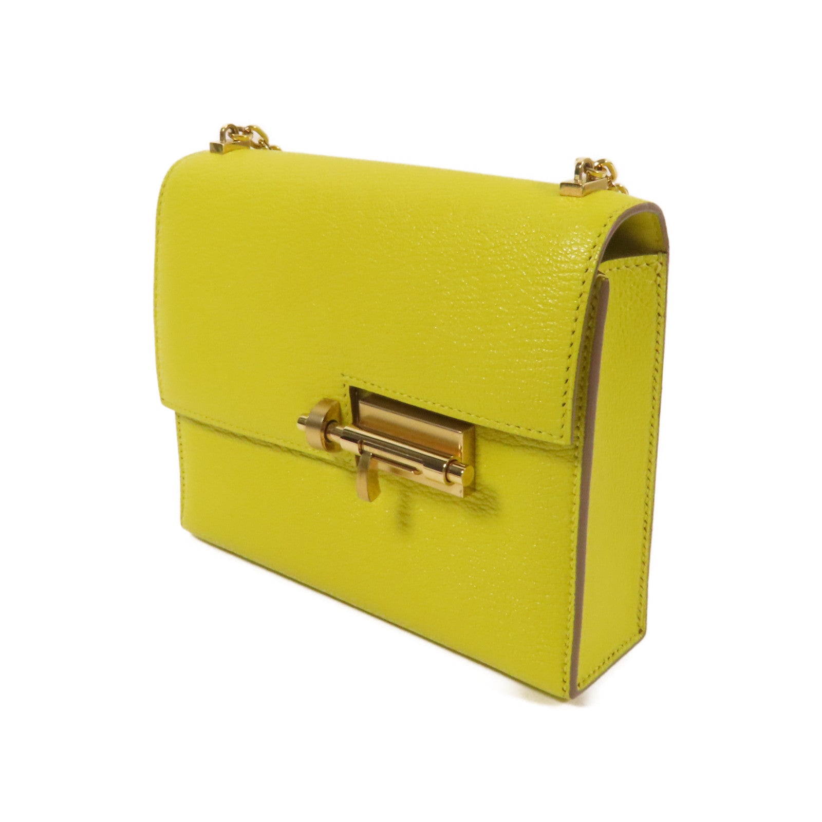 HERMES Chevre皮革Verrou Mini金扣鏈帶肩背袋Lime