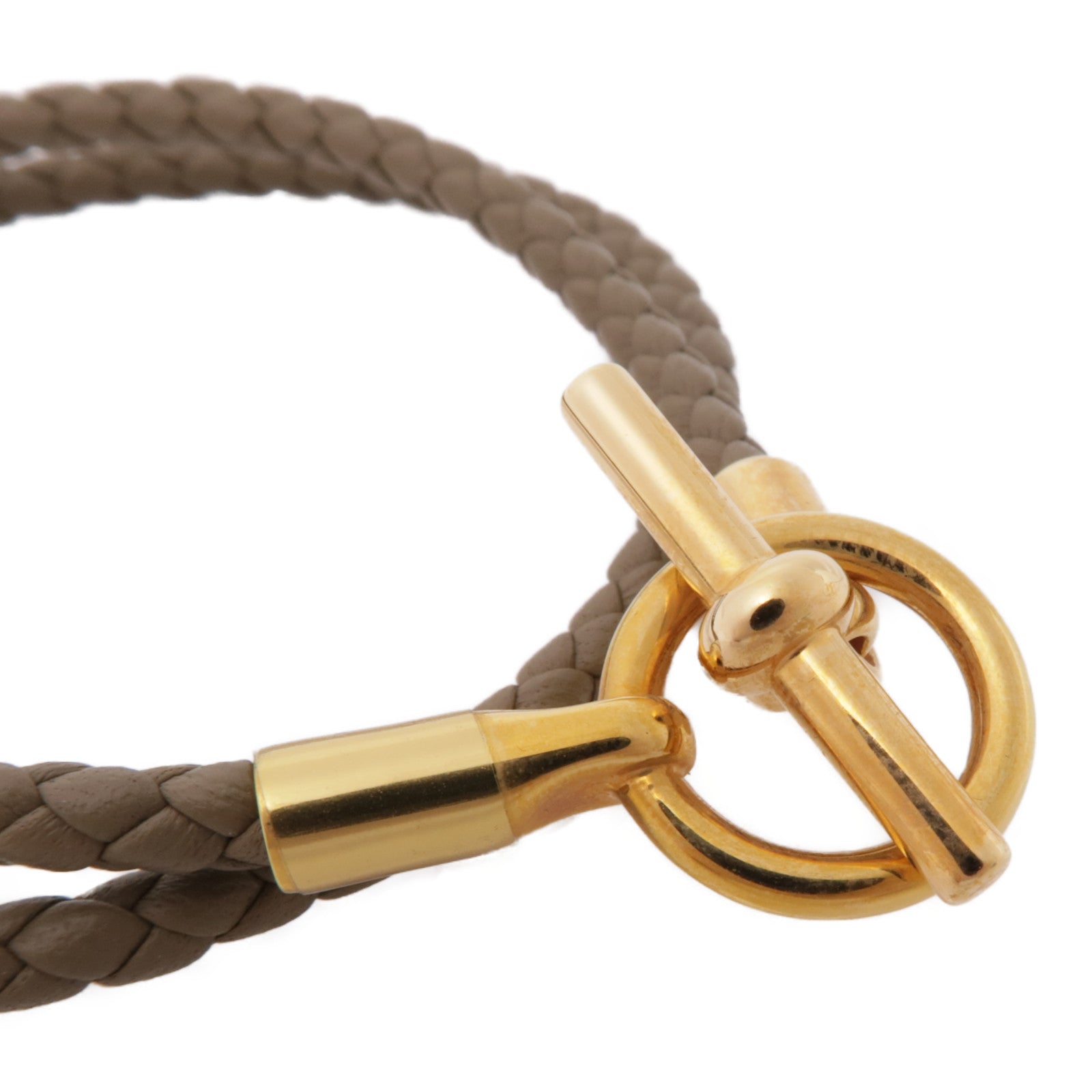 HERMES 牛皮皮革Glenan Double Tour Bracelet手鏈Etoupe/灰色