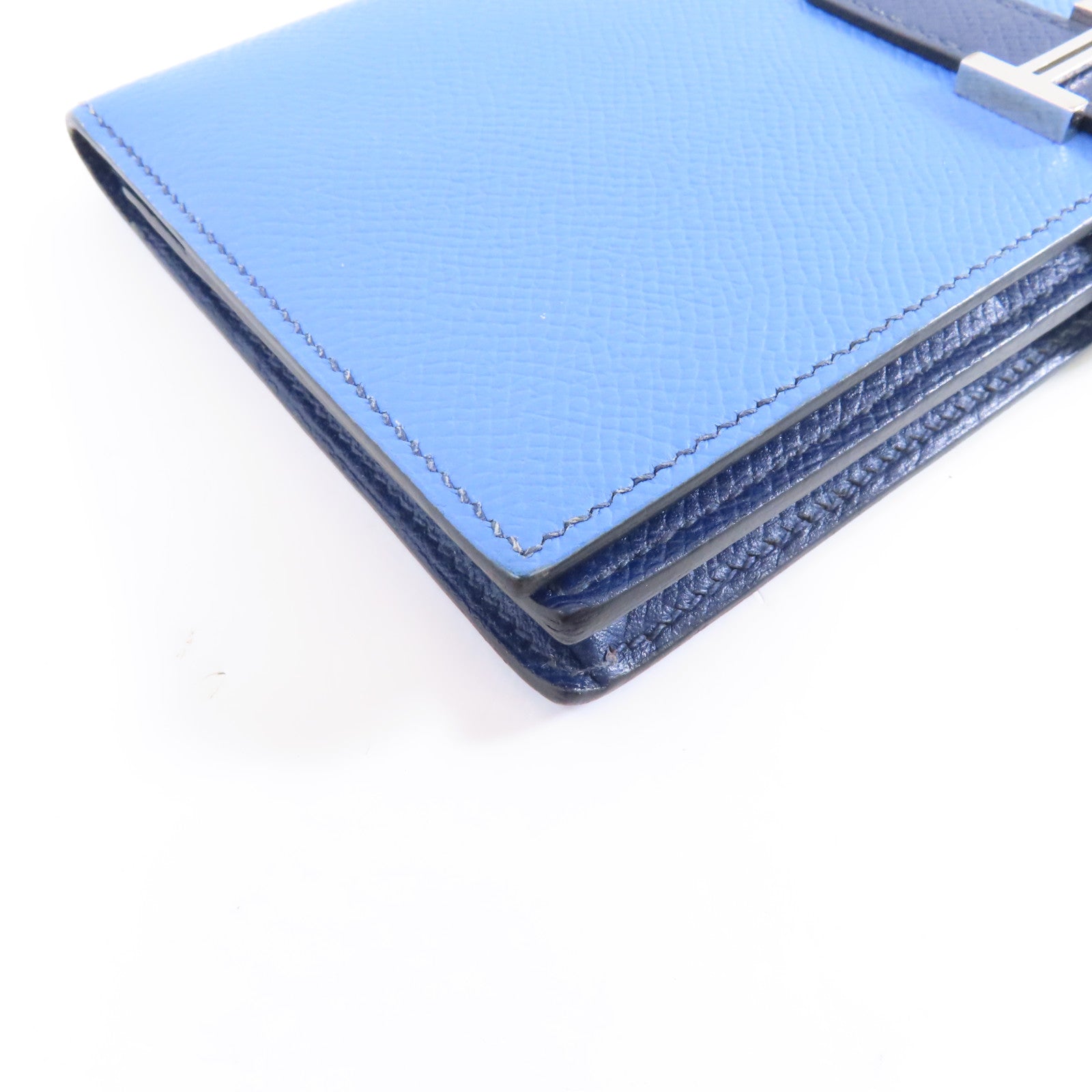 HERMES 【激減優惠】Epsom皮革Bearn Wallet銀扣長錢包Azur/Bleu Saphir藍色