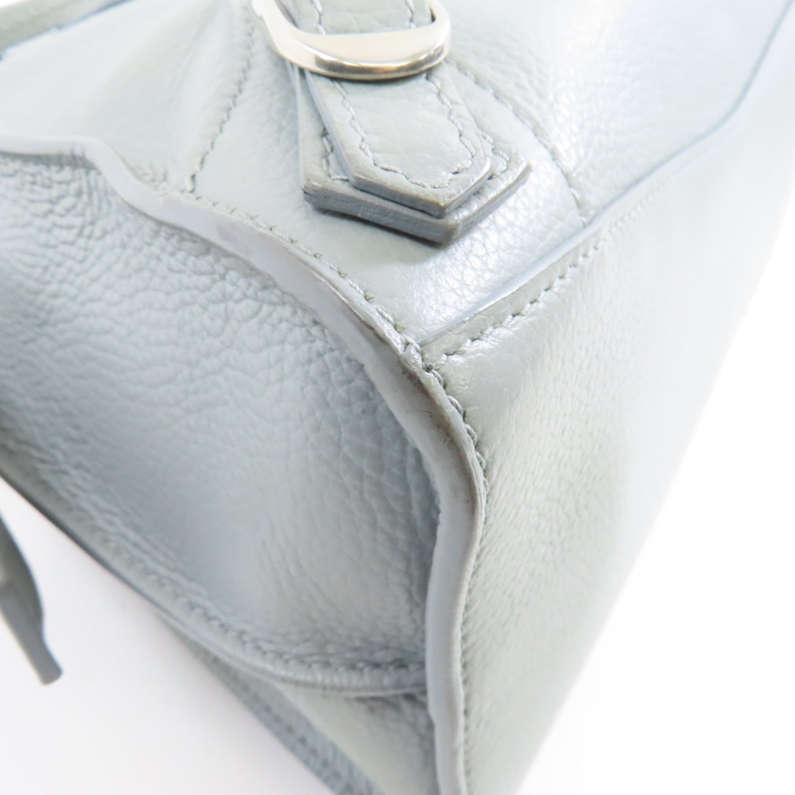 BALENCIAGA 牛皮皮革Neo Classic Mini銀扣手挽肩背兩用袋灰色