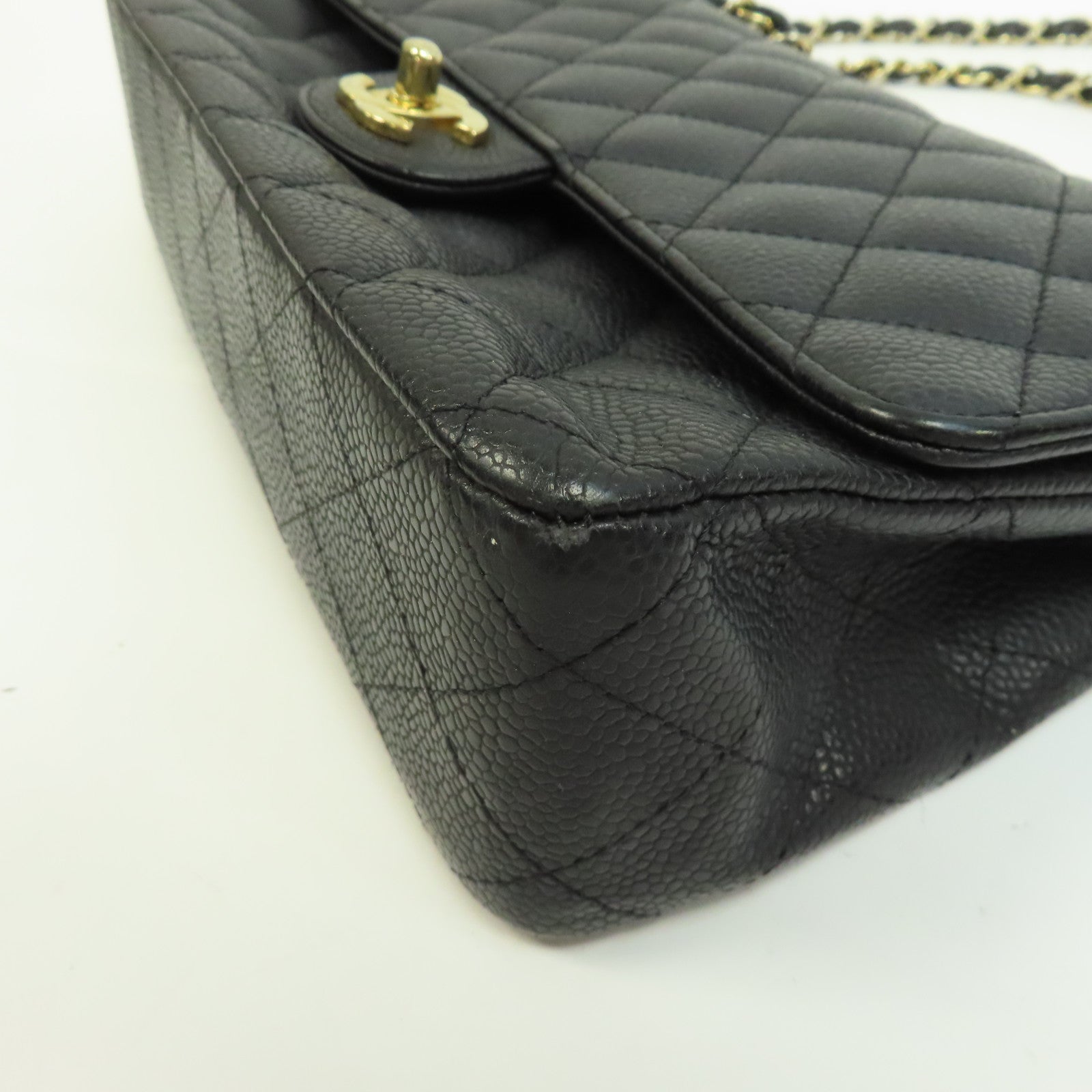 CHANEL 菱格Caviar皮革Classic 25金扣鏈帶肩背袋黑色