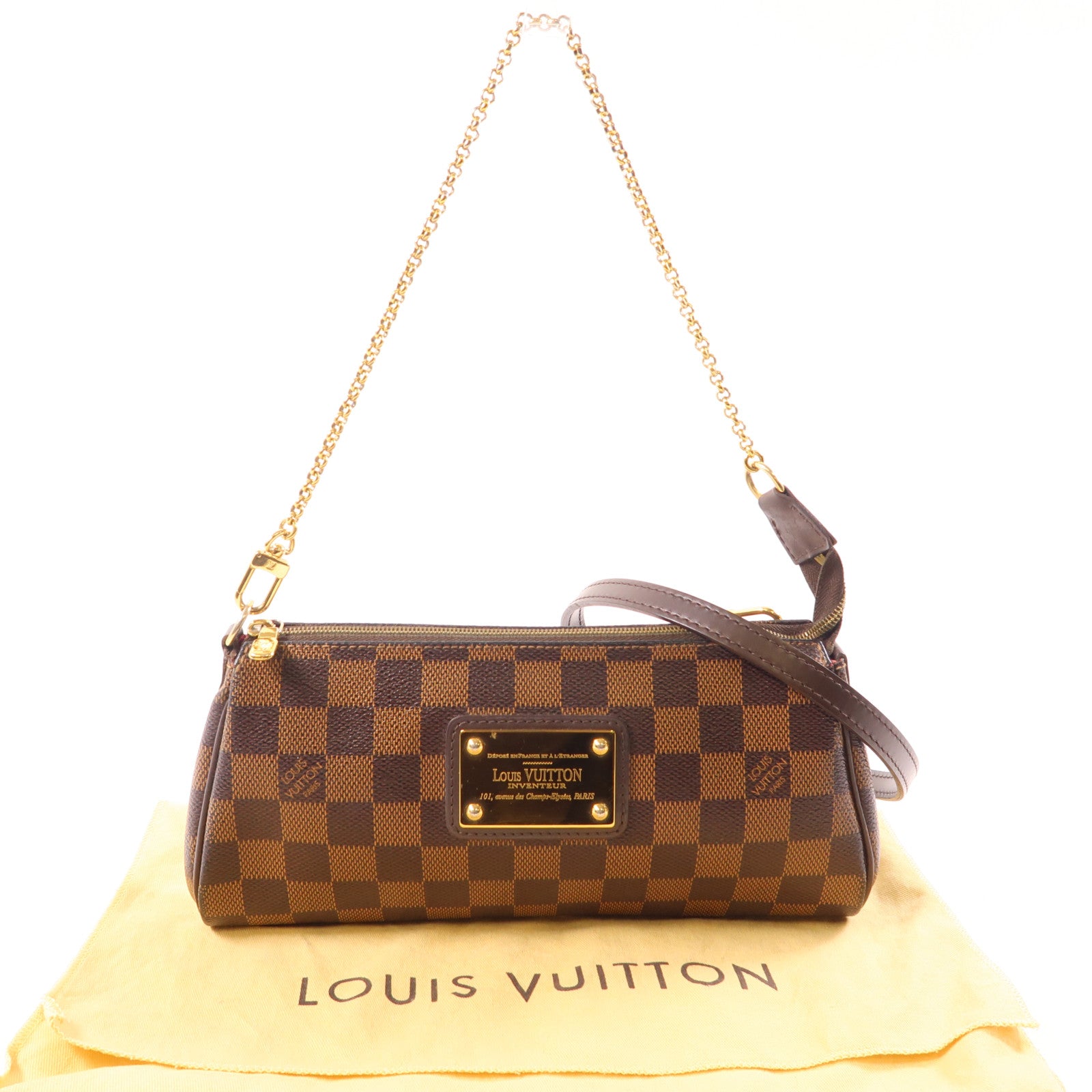 LOUIS VUITTON Damier Eva金扣手挽肩背兩用袋棕色