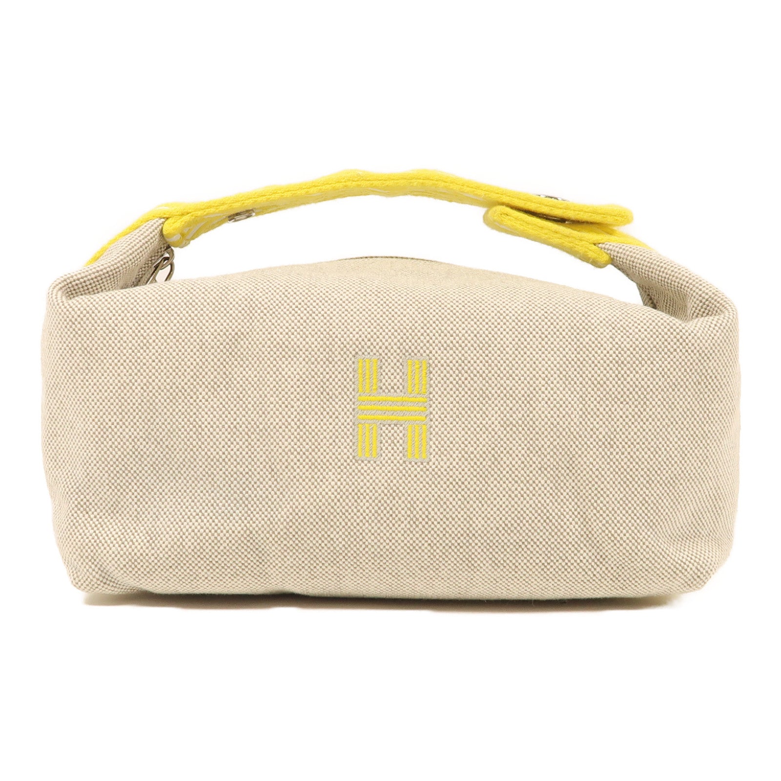 HERMES【激減優惠】 帆布Bride A Brac銀扣手挽袋黃色