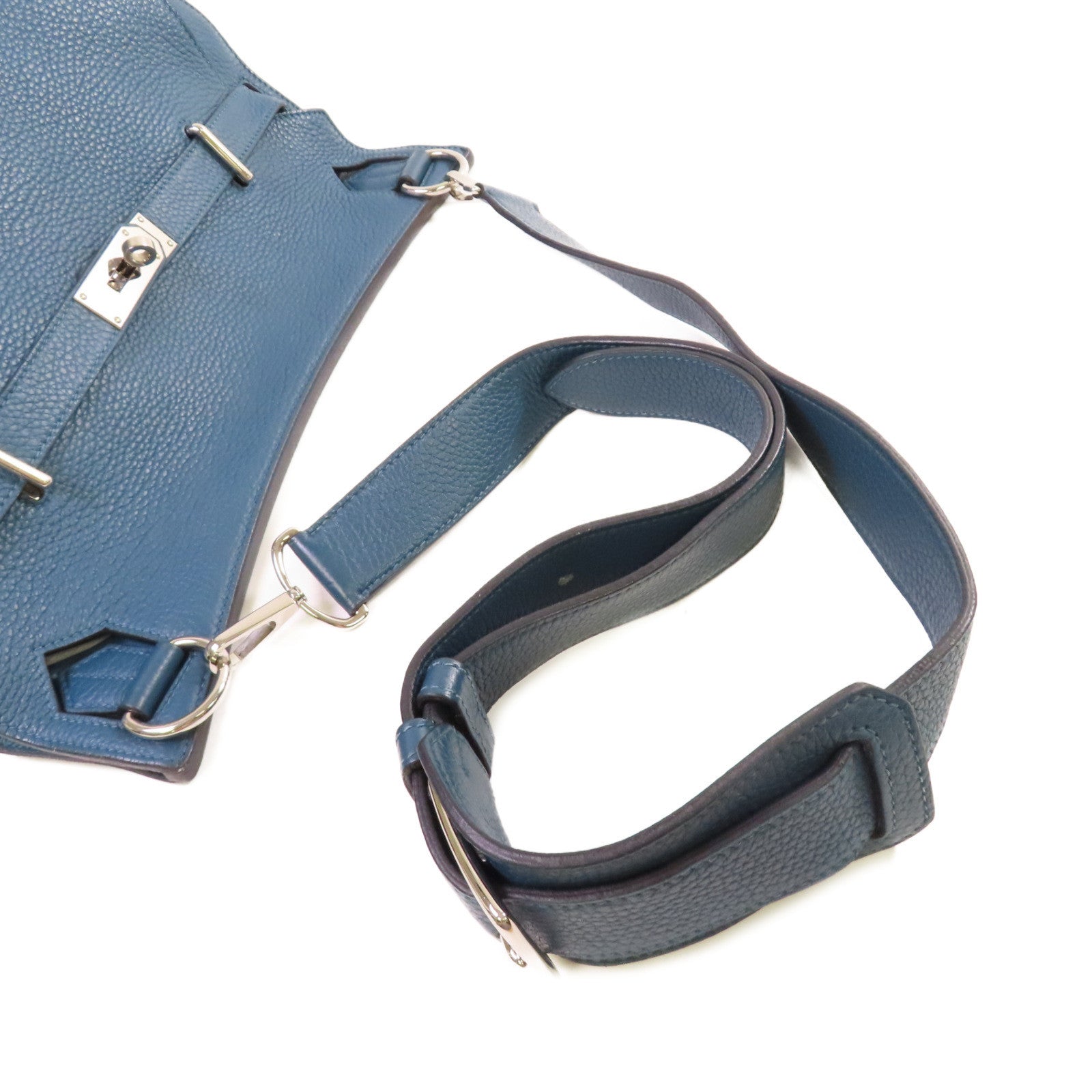 HERMES Clemence皮革Jypsiere 34 Shoulder Bag銀扣肩背袋1P Colvert鴨子藍色