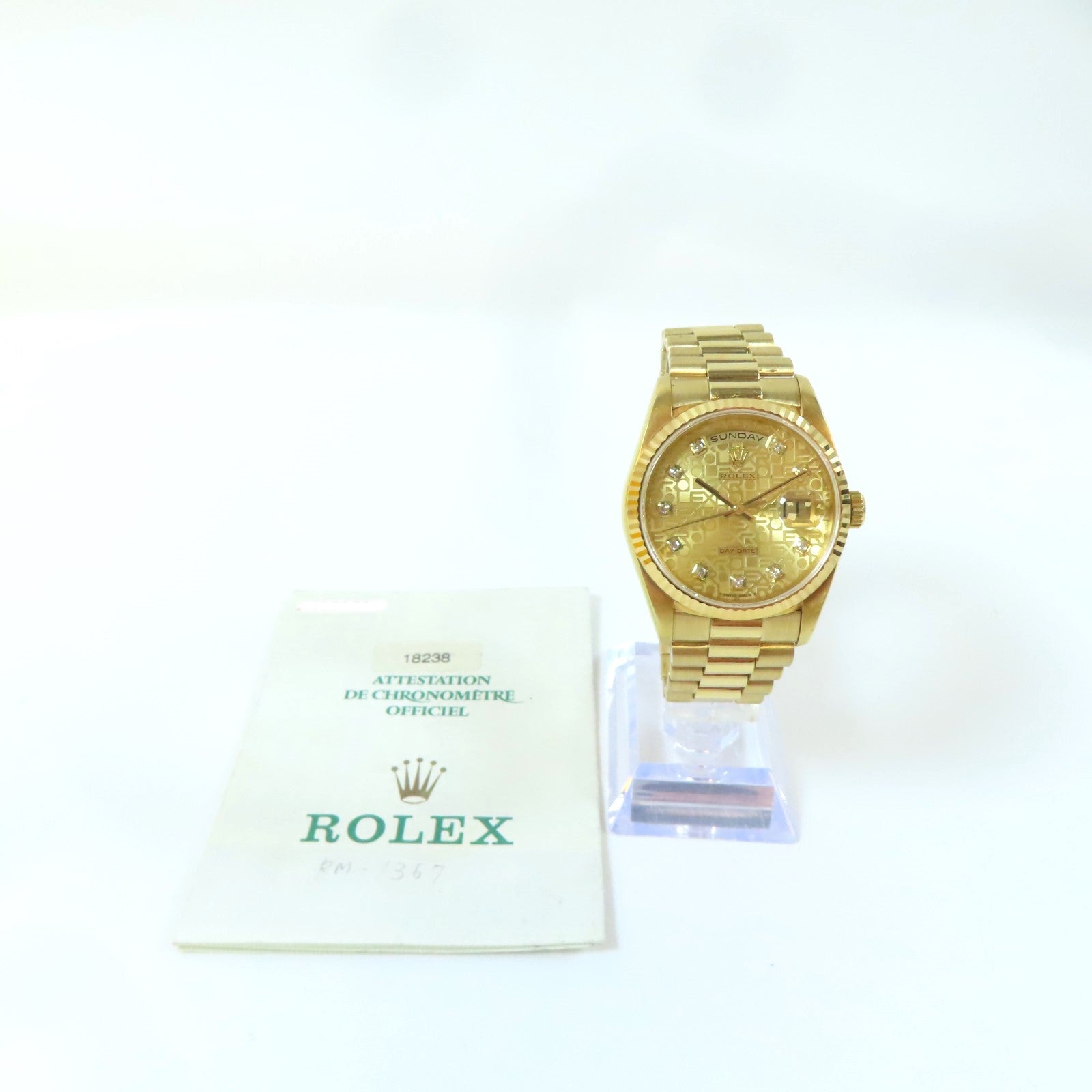ROLEX Daydate 18K黃金手錶自動機芯金色