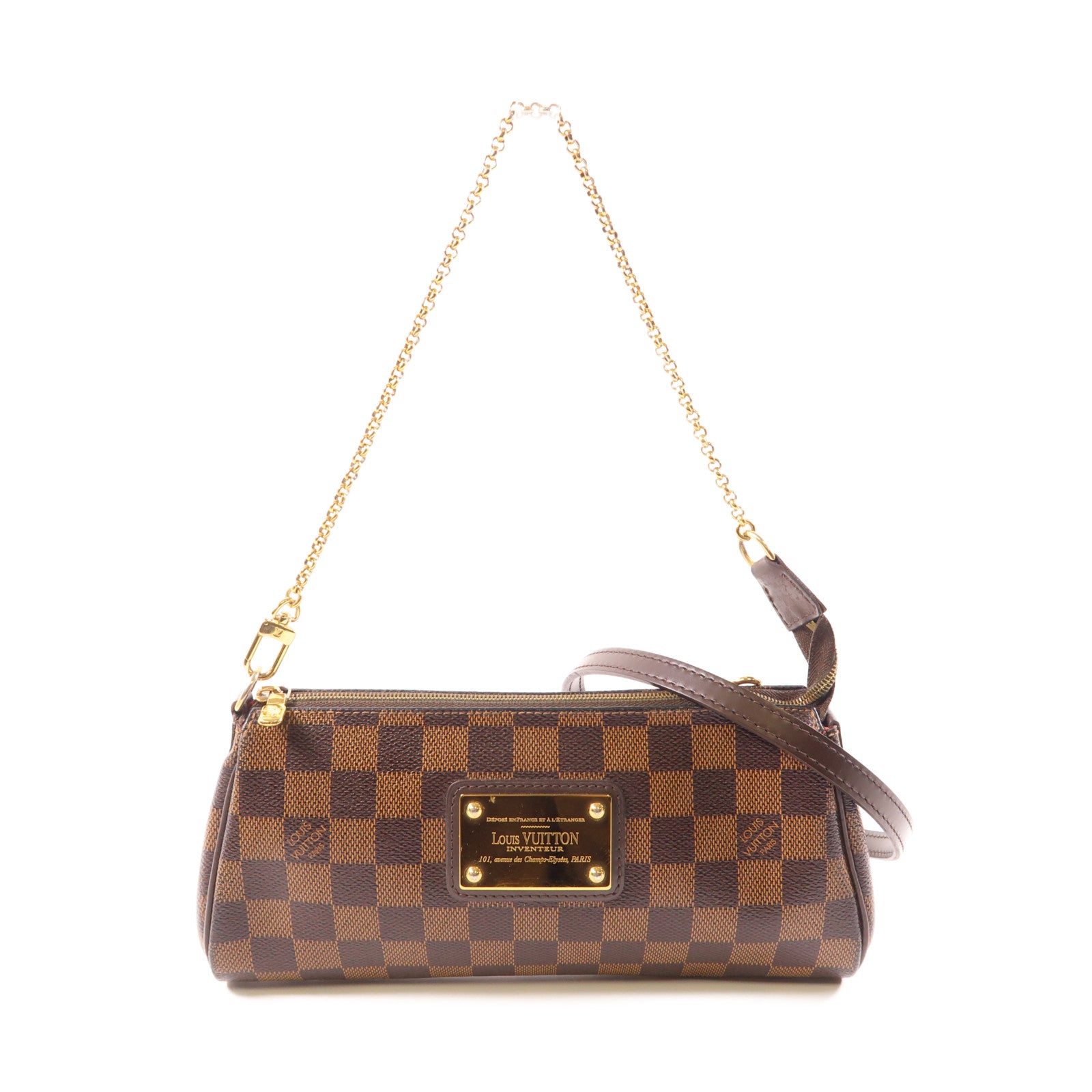 LOUIS VUITTON Damier Eva金扣手挽肩背兩用袋棕色
