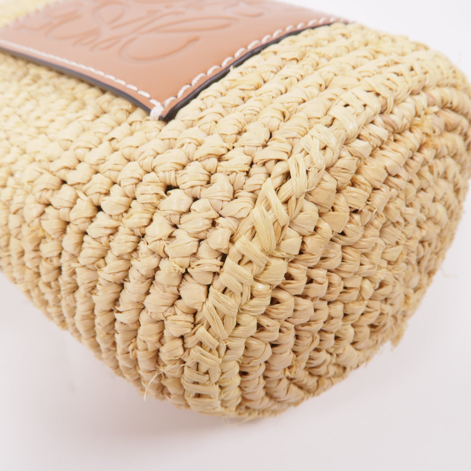 LOEWE 酒椰/牛皮皮革Raffia Bucket Shoulder肩背袋