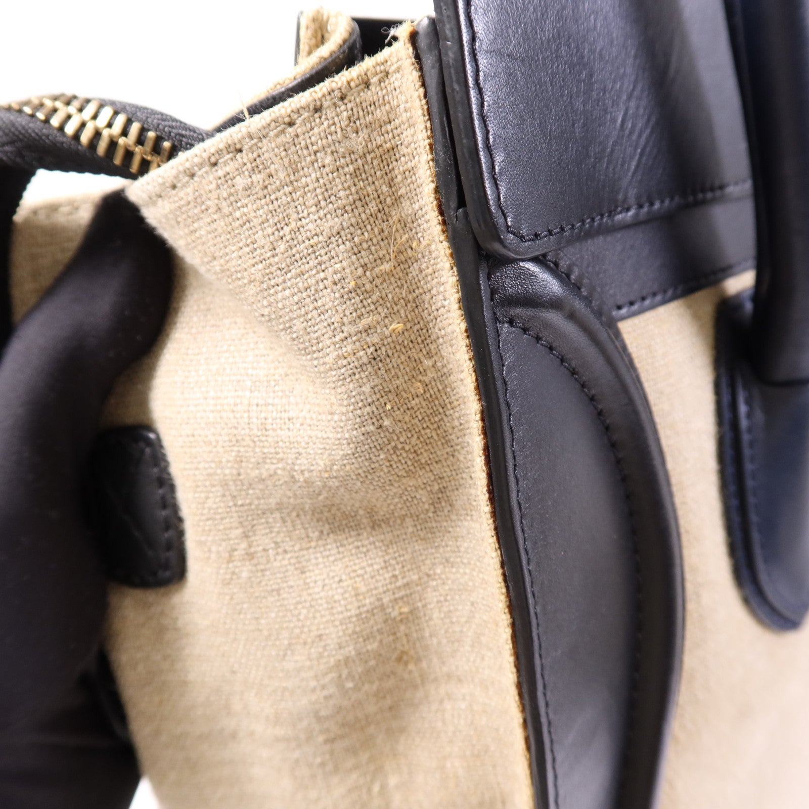 CELINE 麻質/牛皮皮革Mini Luggage金扣手挽袋