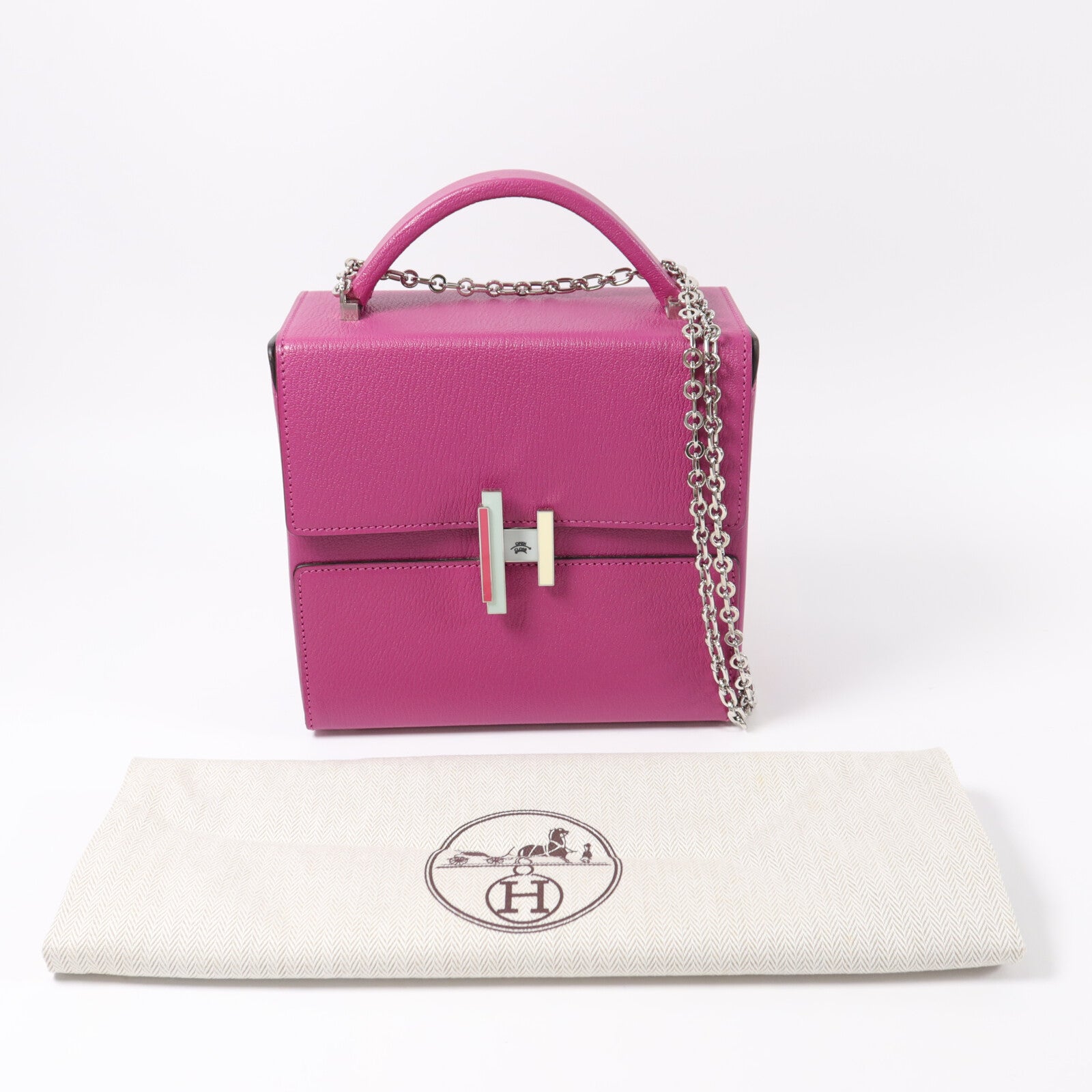 HERMES 羊皮皮革Cinhetic肩背袋Rose Pourpre
