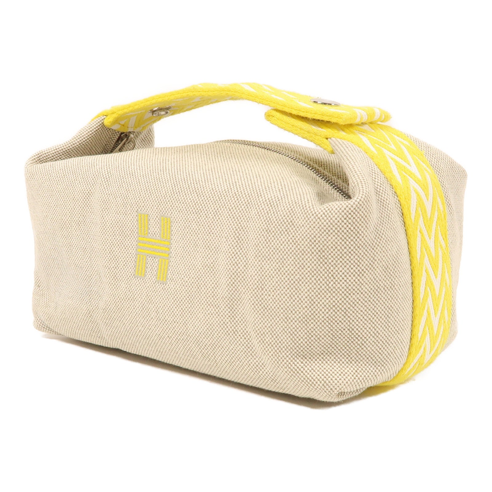 HERMES【激減優惠】 帆布Bride A Brac銀扣手挽袋黃色