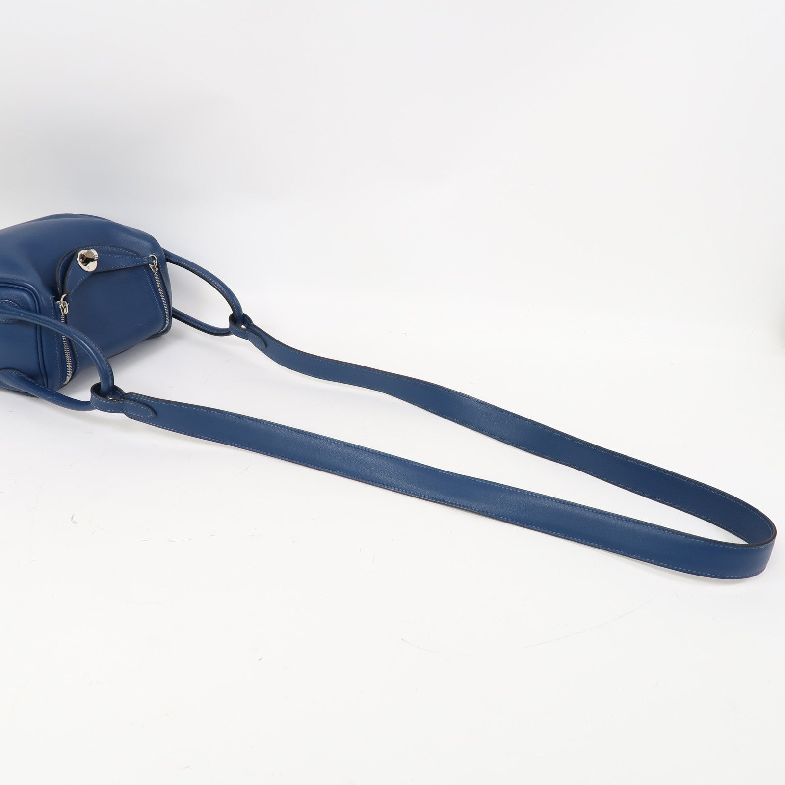 HERMES Swift皮革Mini Lindy銀扣手挽肩背兩用袋Bleu Saphir/寶石藍色