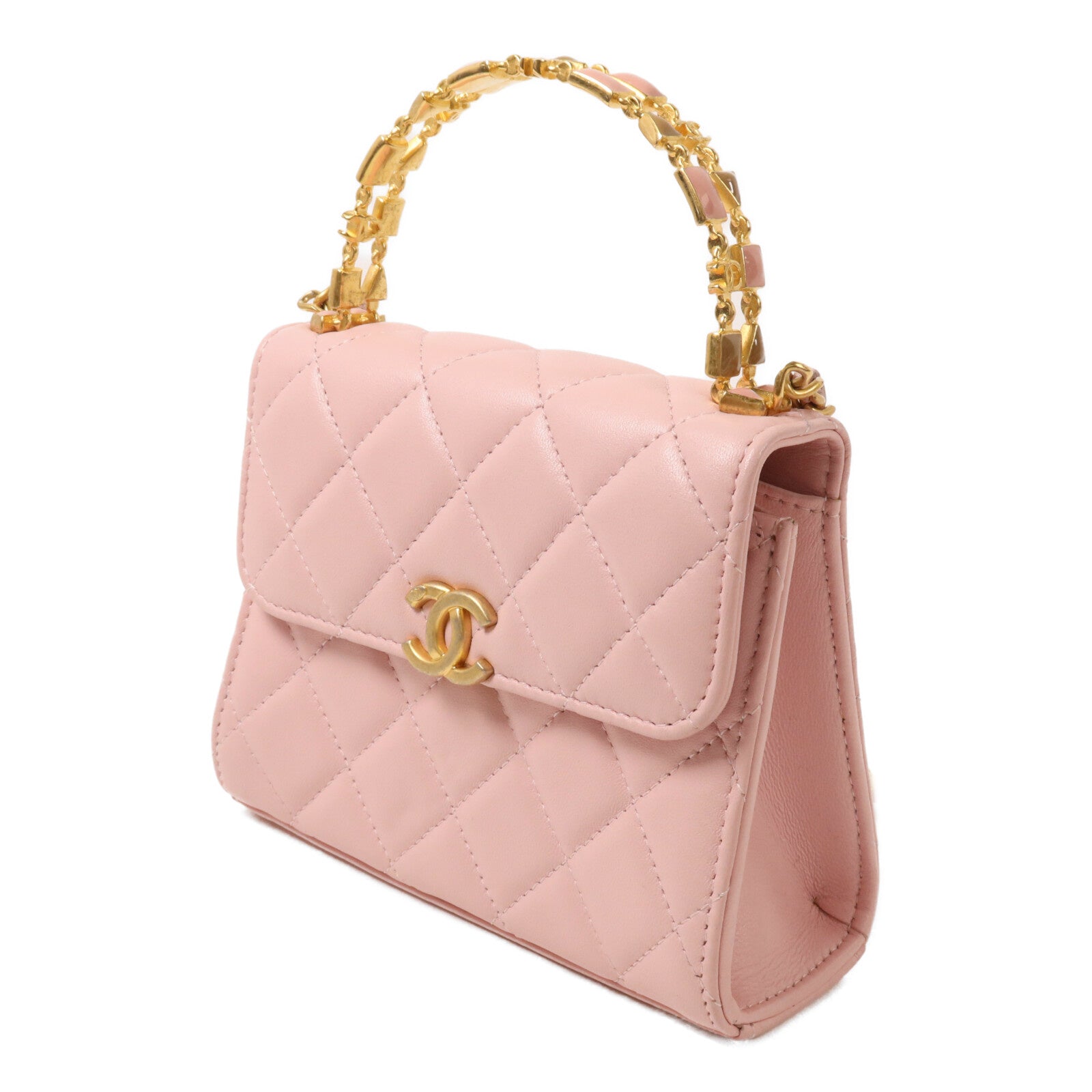 CHANEL 羊皮皮革Mini Top Handle鏈帶手挽肩背兩用袋