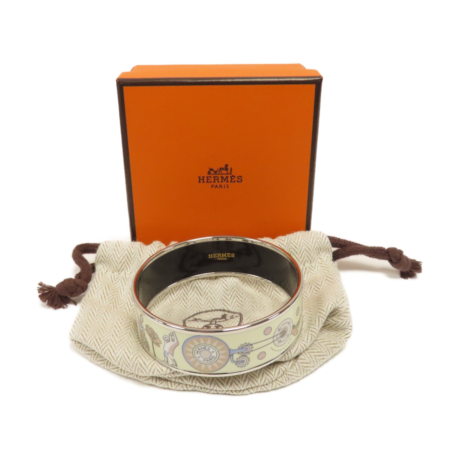 HERMES 金屬Bangle手鐲銀色/白色