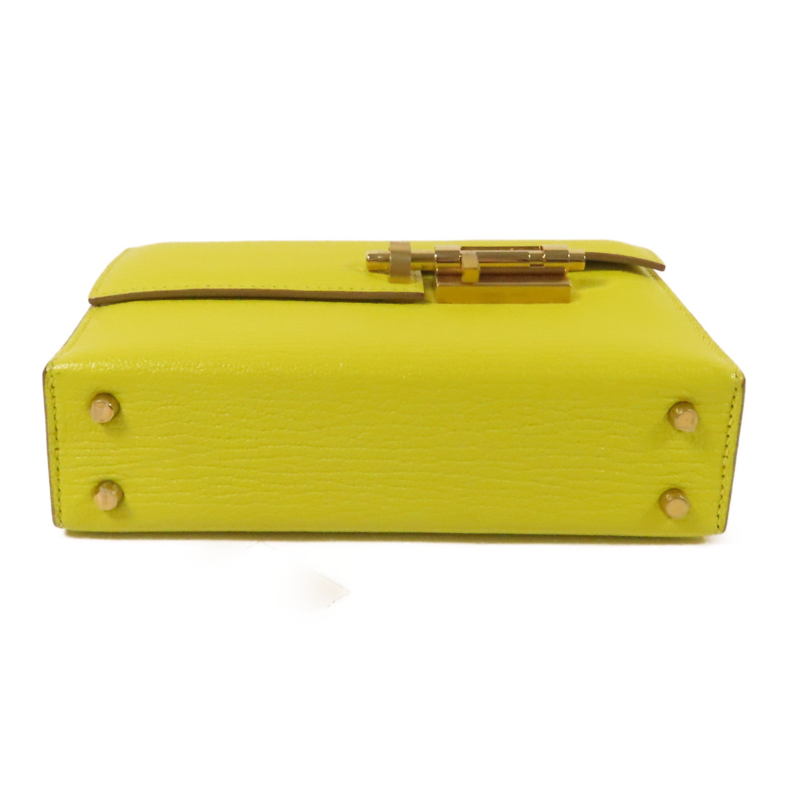 HERMES Chevre皮革Verrou Mini金扣鏈帶肩背袋Lime
