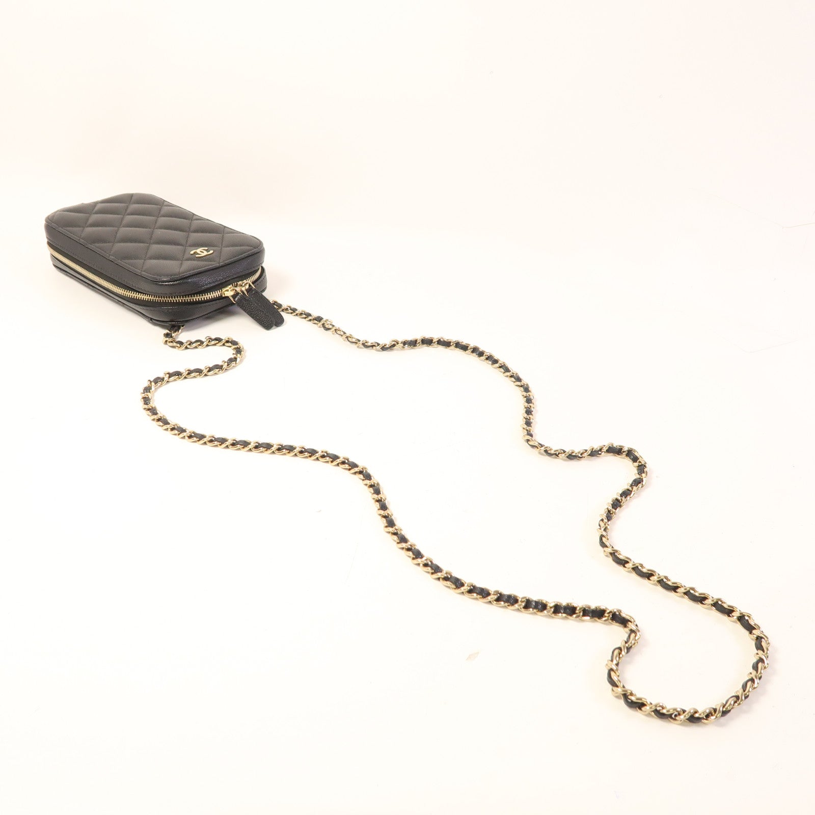 CHANEL 牛皮皮革Chain Shoulder金扣鏈帶肩背袋