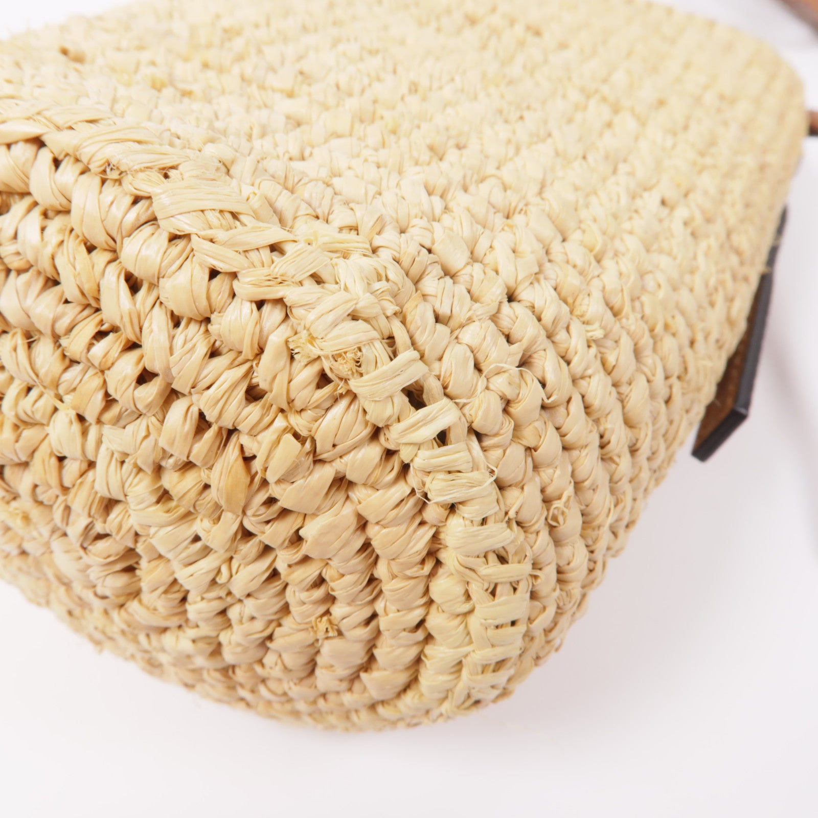 LOEWE 酒椰/牛皮皮革Raffia Bucket Shoulder肩背袋