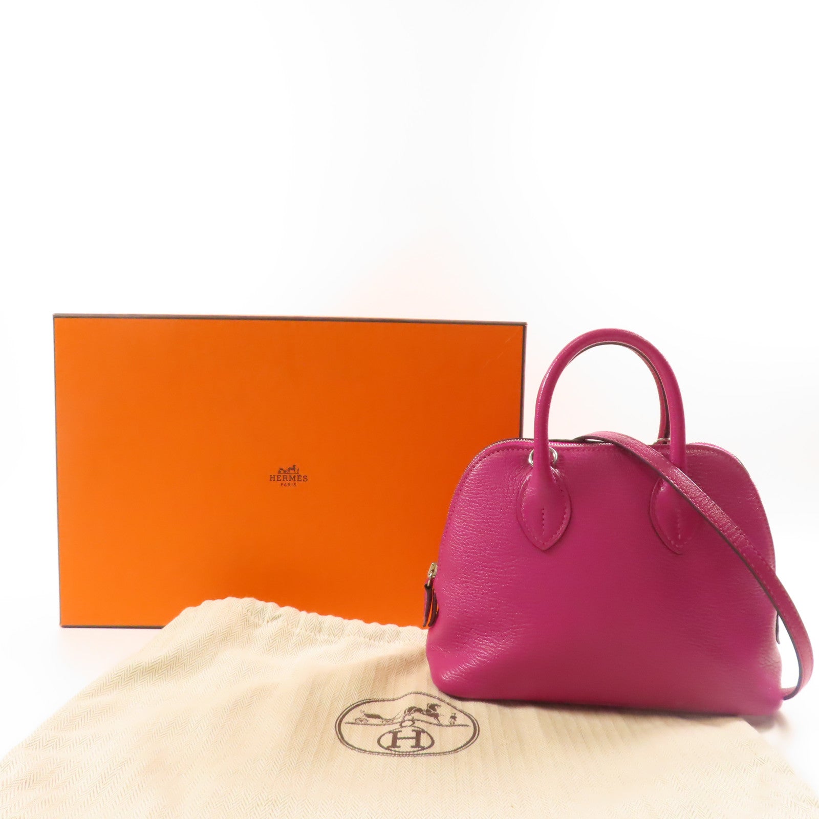 HERMES Chevre皮革Bolide Mini銀扣手挽肩背兩用袋紫色