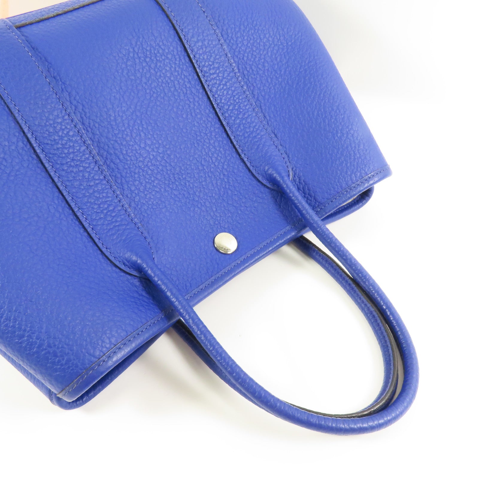 HERMES Negonda皮革Garden Party TPM銀扣手挽袋Bleu Electrique