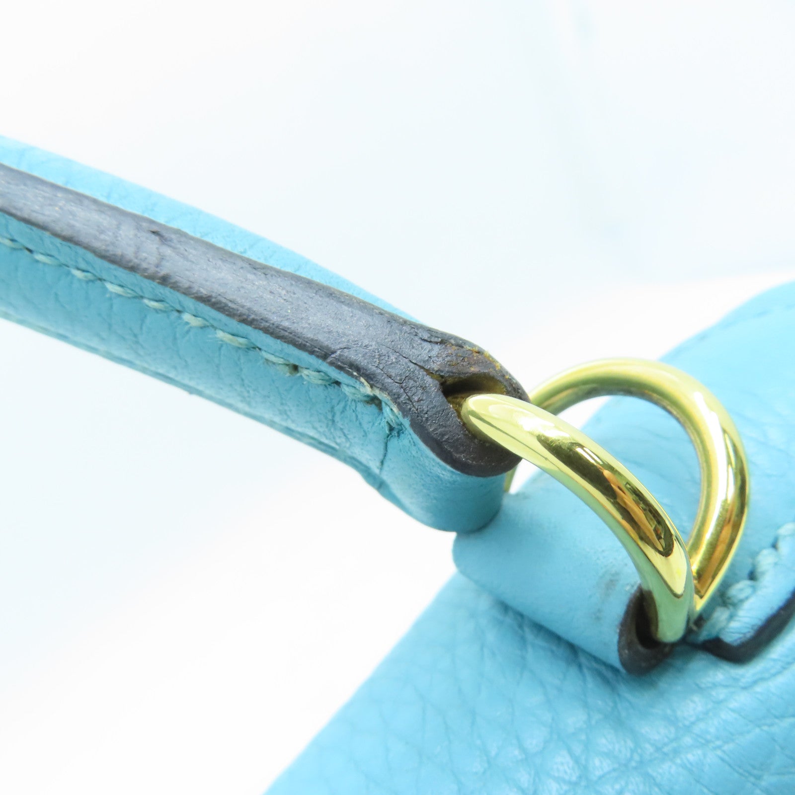 HERMES Clemence Leather Kelly 28 Gold Buckle Handle Shoulder Bag Light Blue