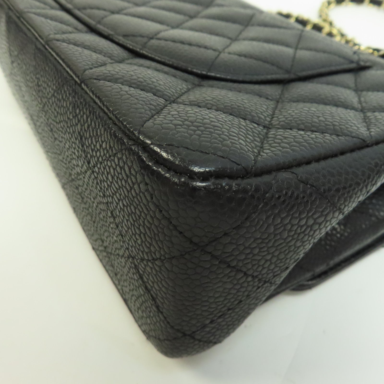 CHANEL 菱格Caviar皮革Classic 25金扣鏈帶肩背袋黑色