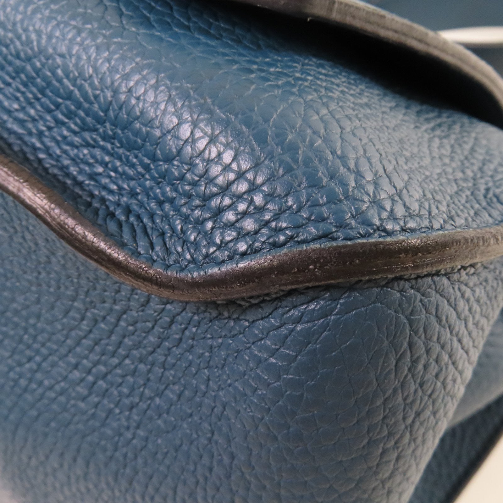 HERMES Clemence皮革Jypsiere 34 Shoulder Bag銀扣肩背袋1P Colvert鴨子藍色