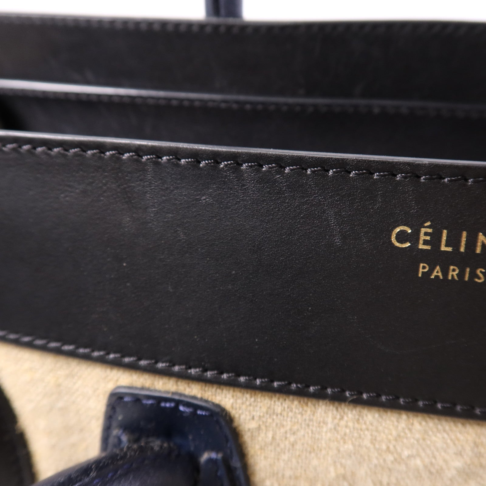 CELINE 麻質/牛皮皮革Mini Luggage金扣手挽袋
