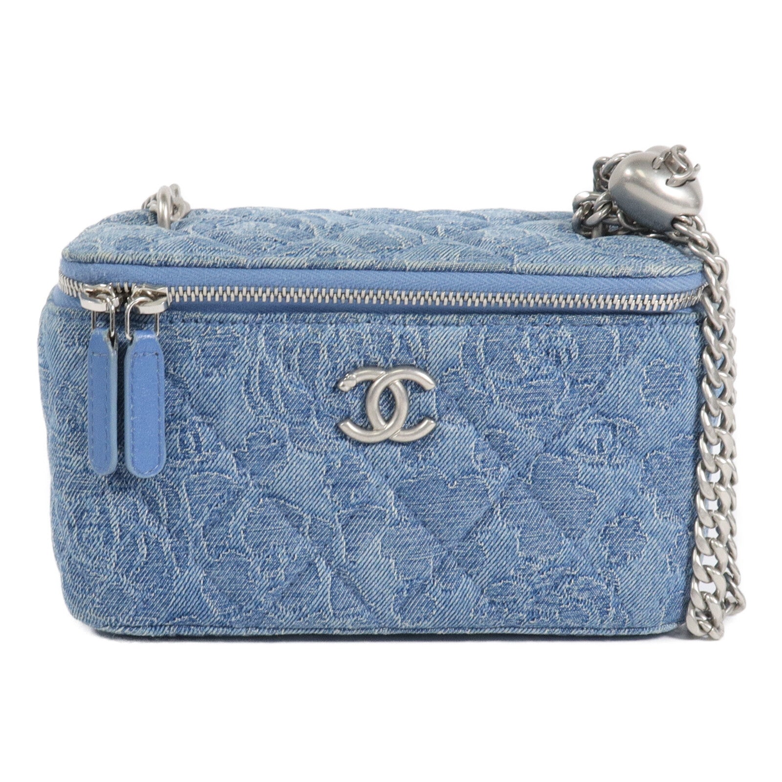 CHANEL 牛仔布Vanity Case鏈帶肩背袋