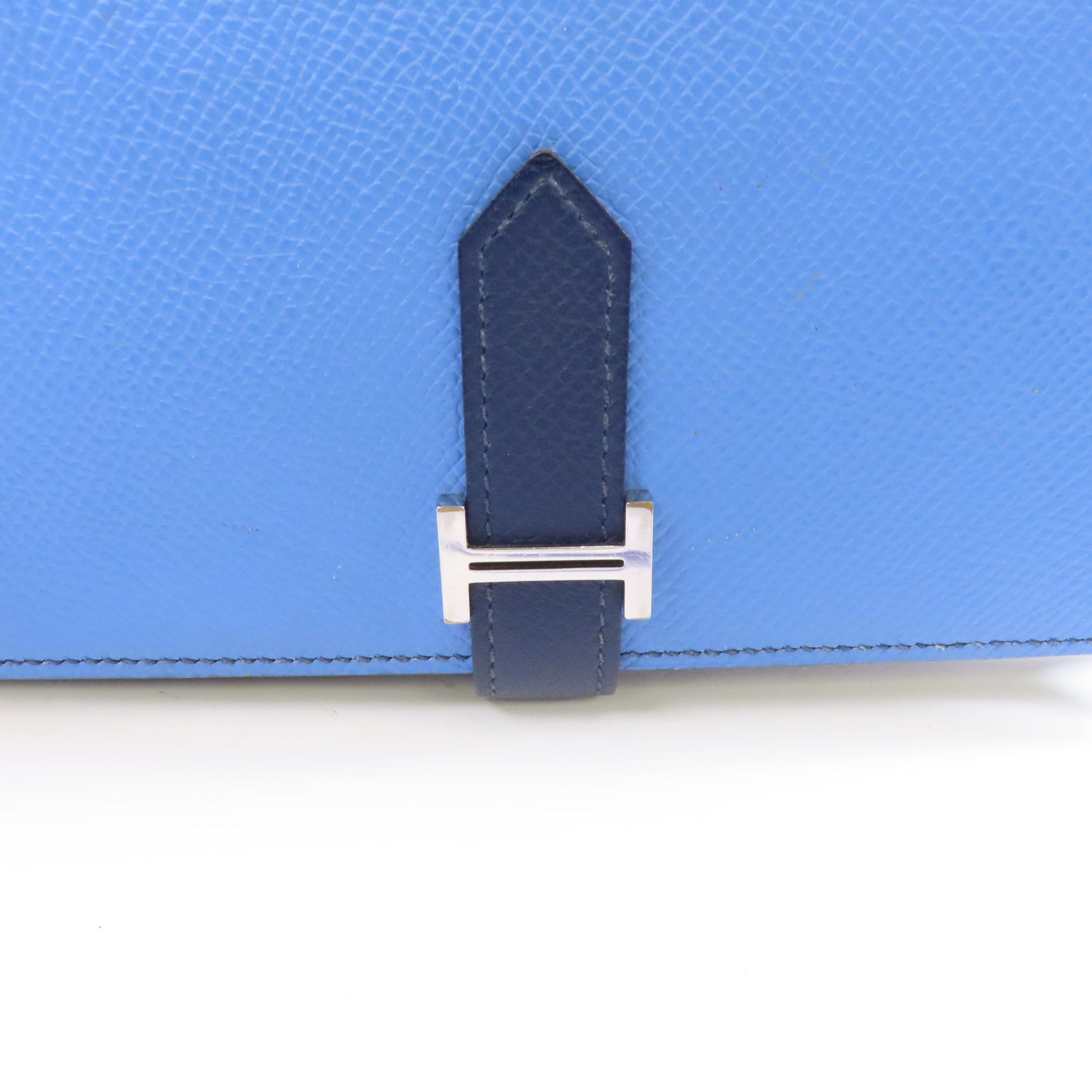 HERMES 【激減優惠】Epsom皮革Bearn Wallet銀扣長錢包Azur/Bleu Saphir藍色