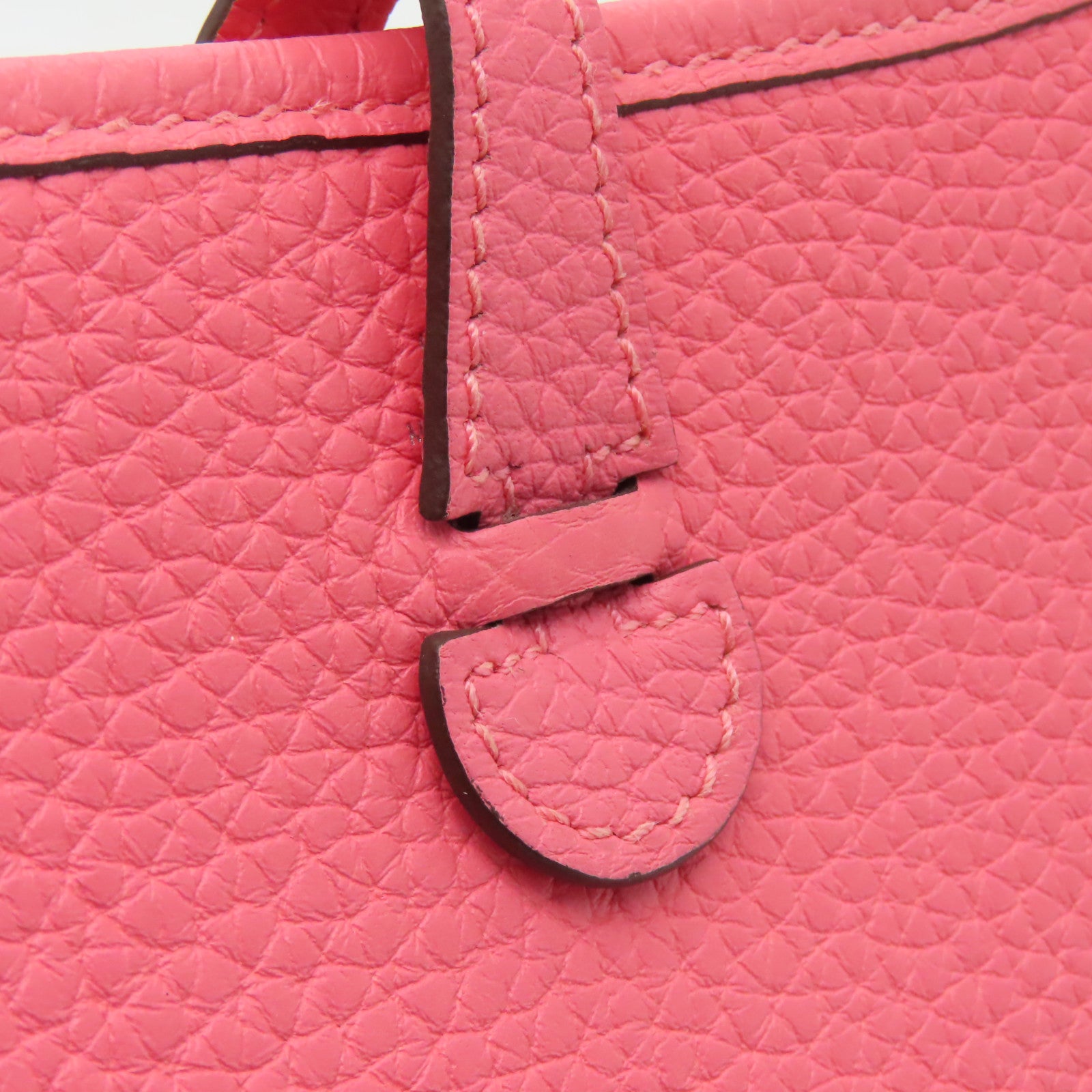 HERMES Clemence皮革Evelyne TPM銀扣肩背袋Rose Azalee杜鵑粉色