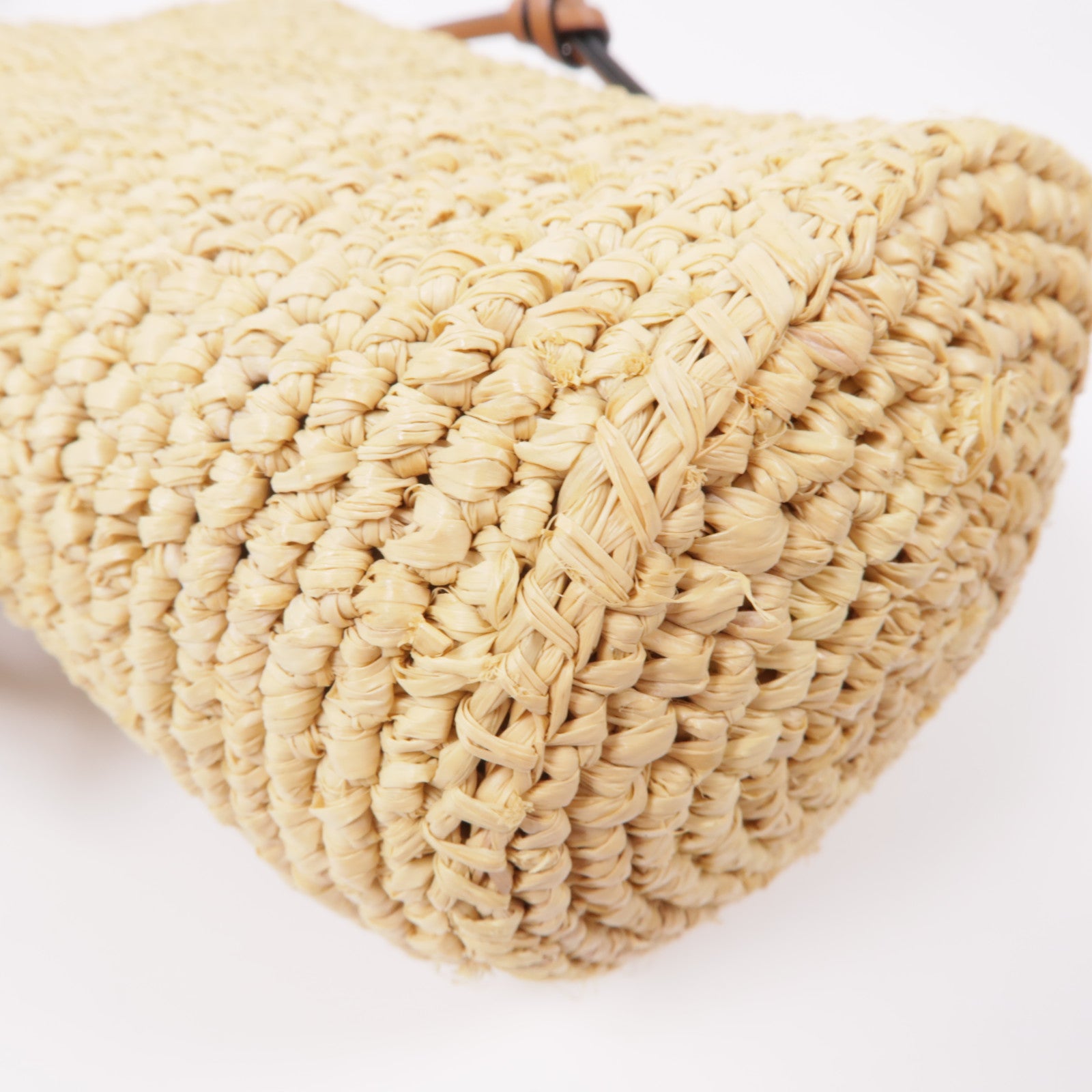 LOEWE 酒椰/牛皮皮革Raffia Bucket Shoulder肩背袋