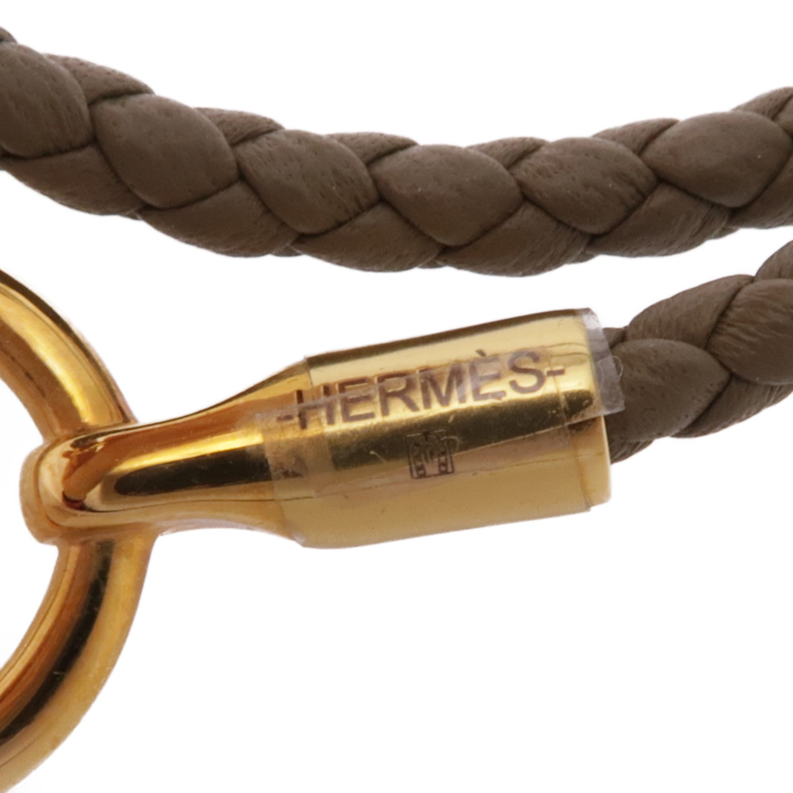 HERMES 牛皮皮革Glenan Double Tour Bracelet手鏈Etoupe/灰色