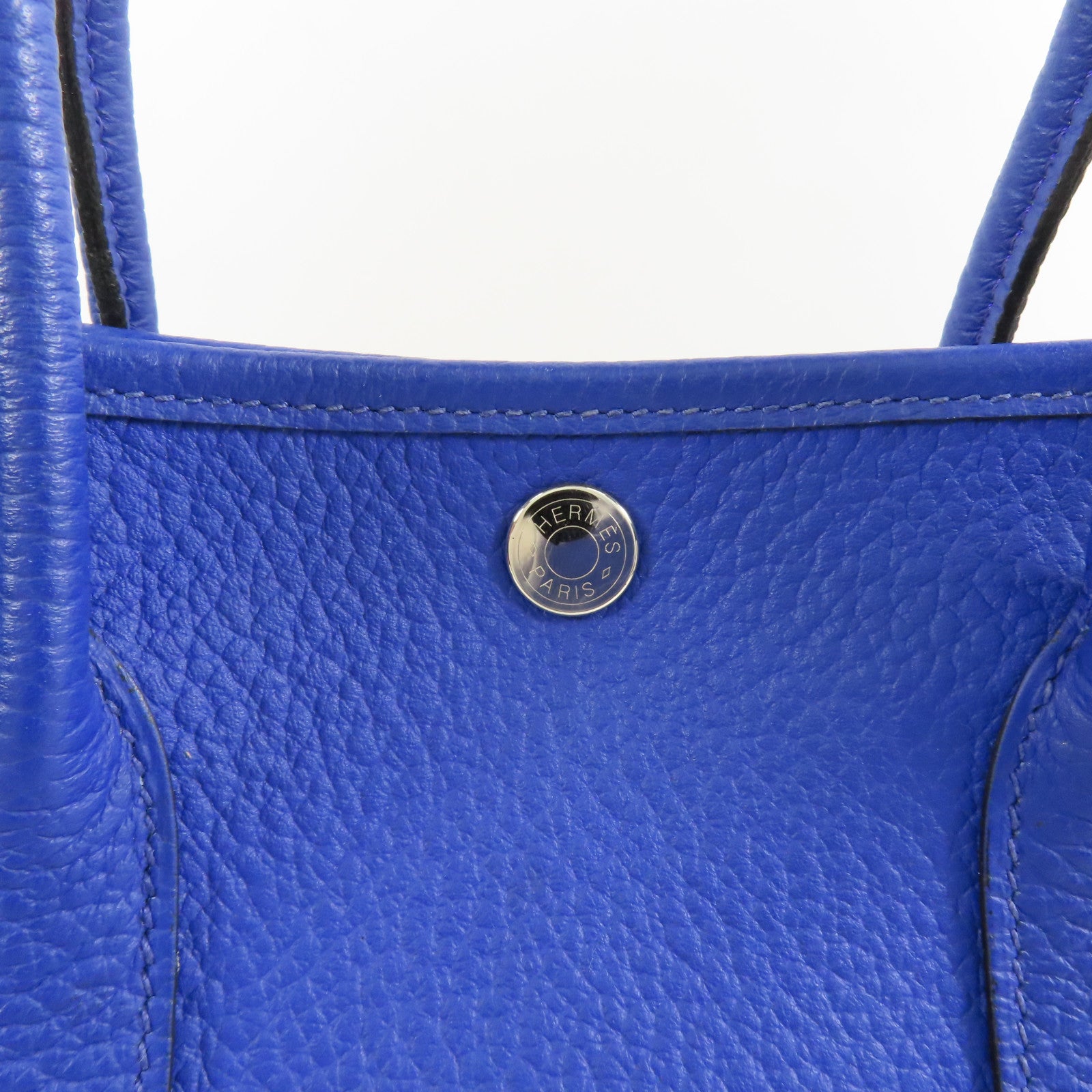 HERMES Negonda皮革Garden Party TPM銀扣手挽袋Bleu Electrique