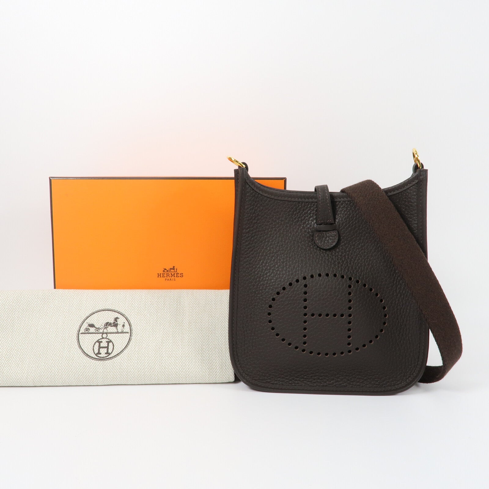 HERMES Clemence皮革Evelyne TPM肩背袋Ebene