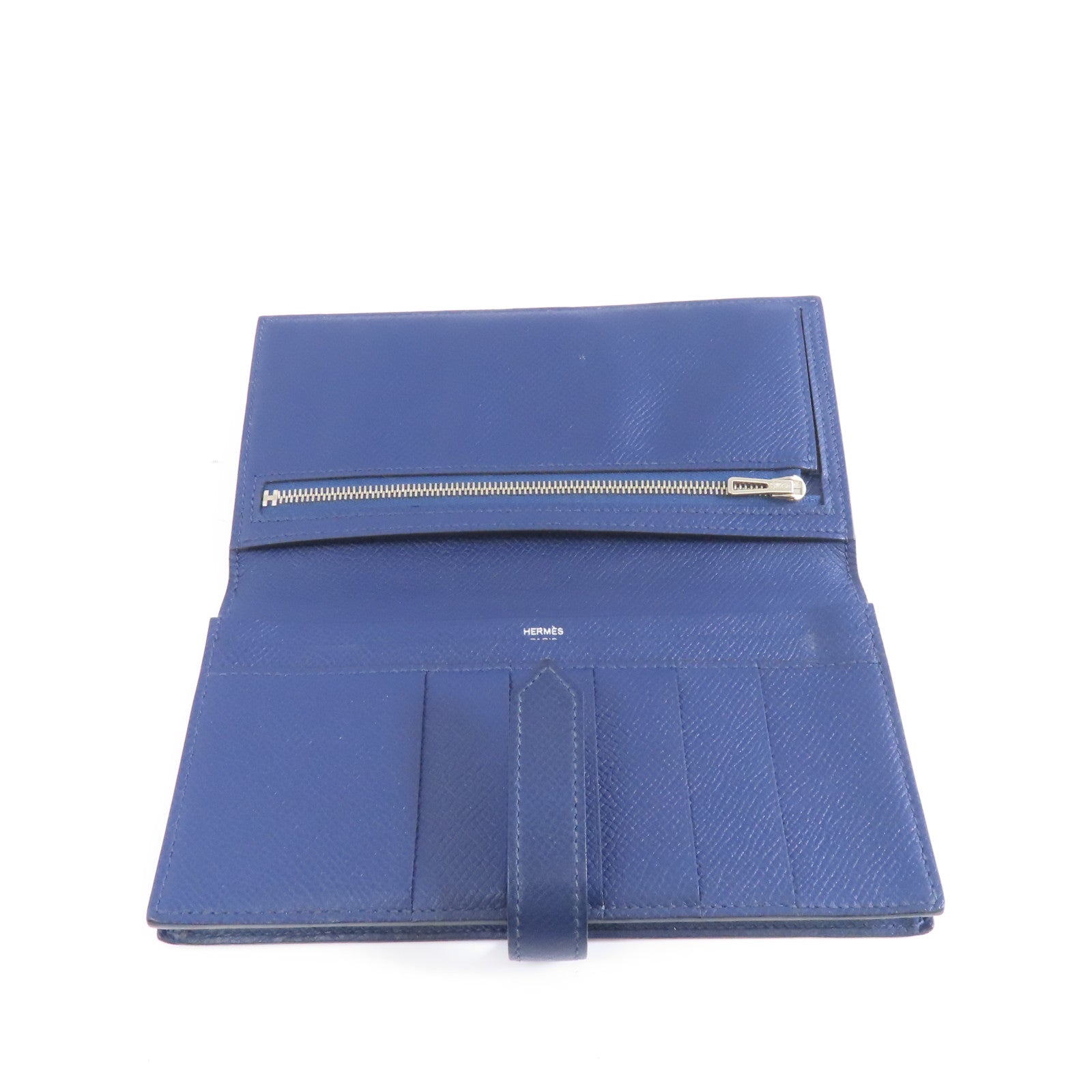 HERMES 【激減優惠】Epsom皮革Bearn Wallet銀扣長錢包Azur/Bleu Saphir藍色