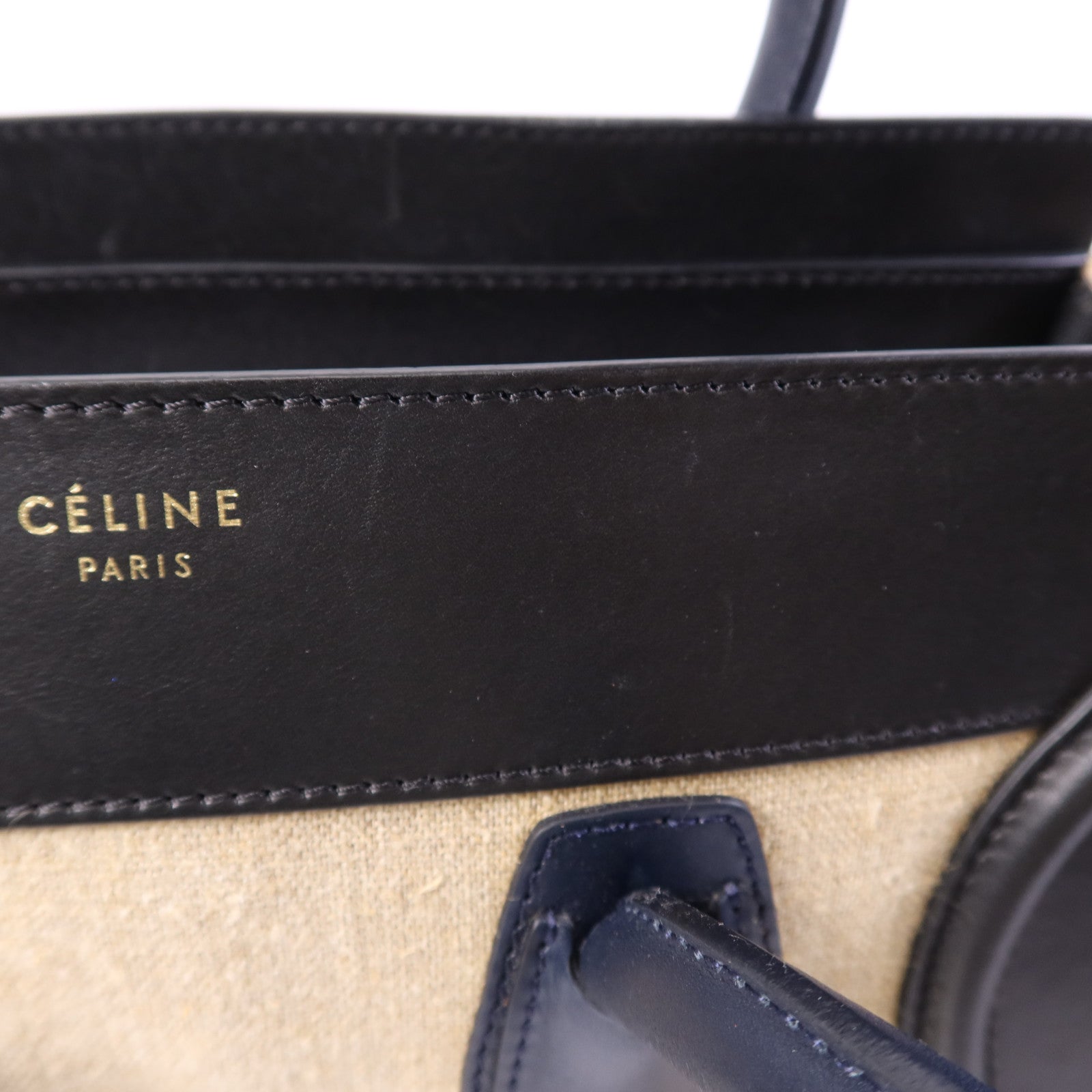 CELINE 麻質/牛皮皮革Mini Luggage金扣手挽袋