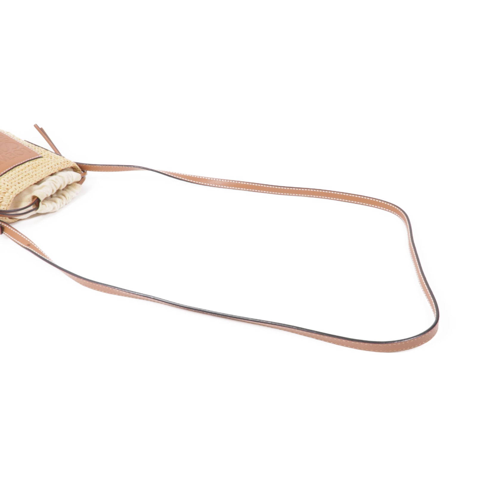 LOEWE 酒椰/牛皮皮革Raffia Bucket Shoulder肩背袋
