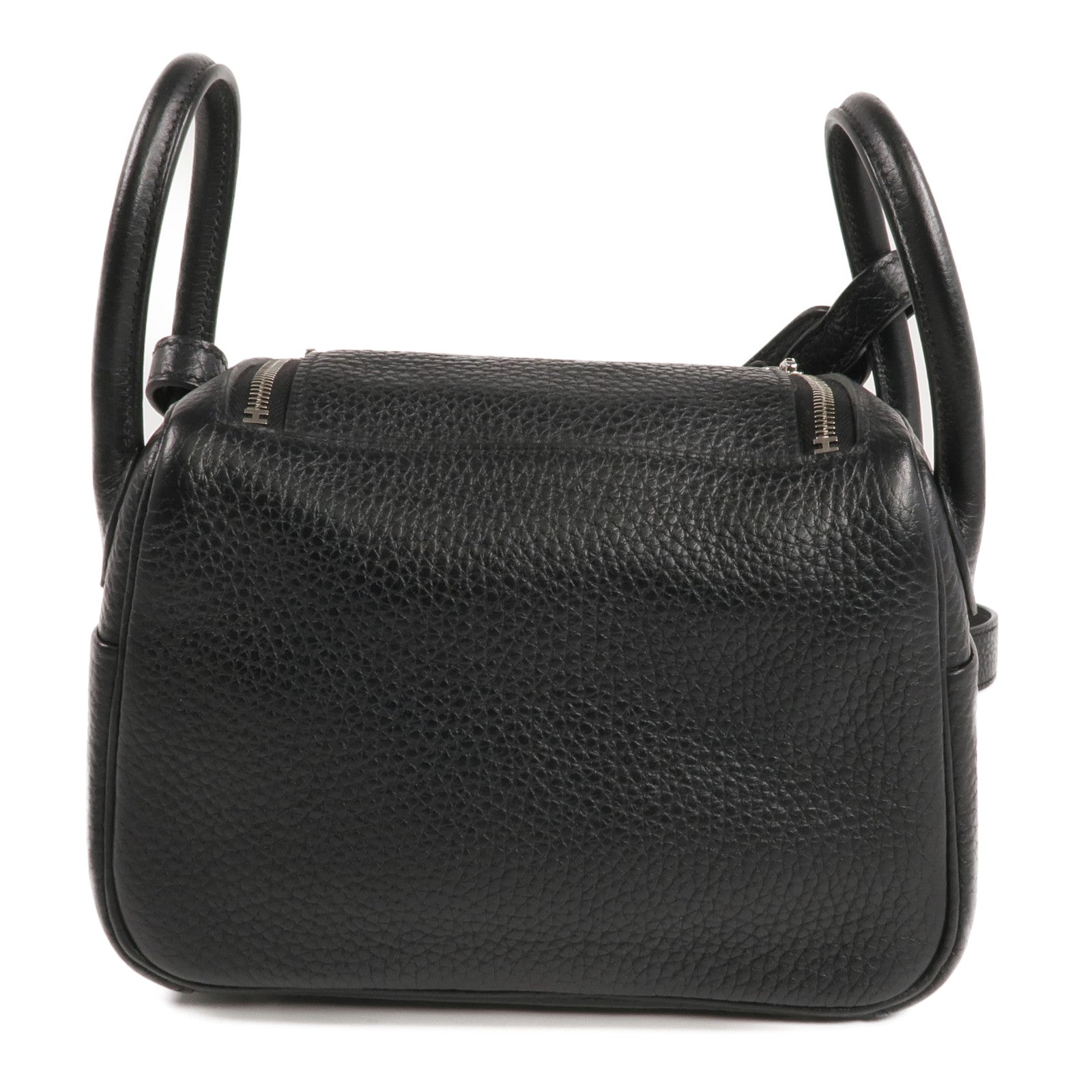 HERMES Clemence皮革Mini Lindy銀扣手挽肩背兩用袋Noir