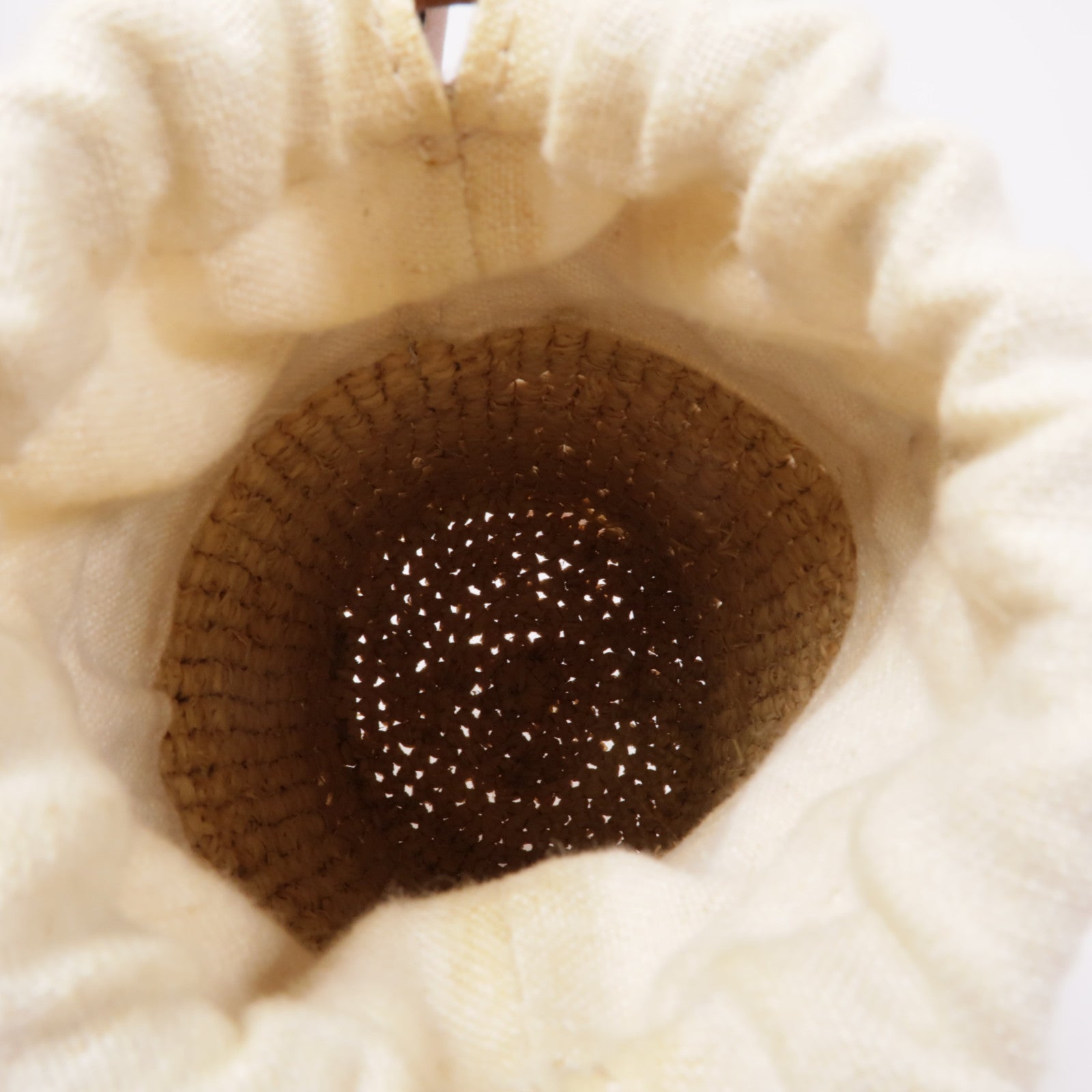LOEWE 酒椰/牛皮皮革Raffia Bucket Shoulder肩背袋