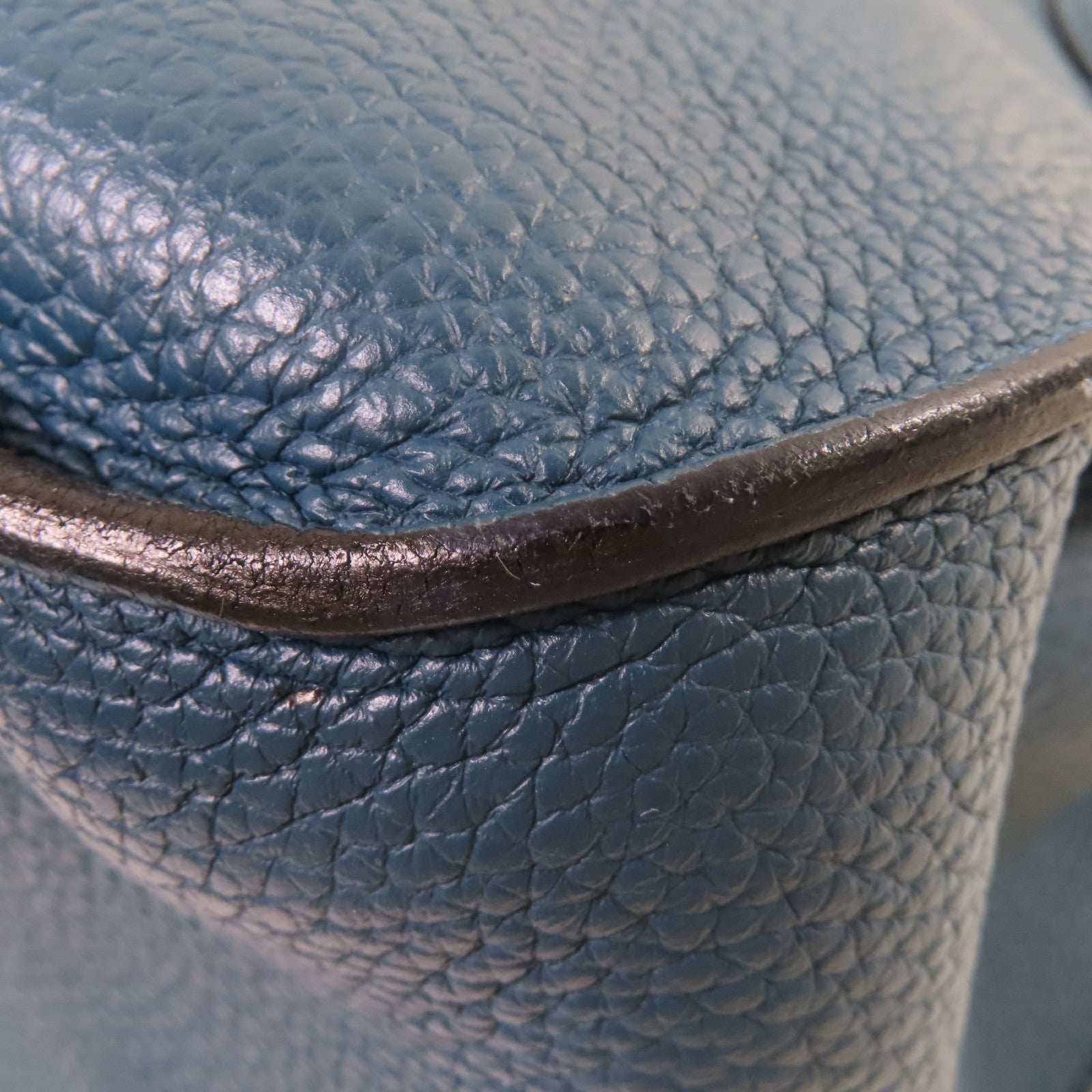 HERMES Clemence皮革Jypsiere 34 Shoulder Bag銀扣肩背袋1P Colvert鴨子藍色