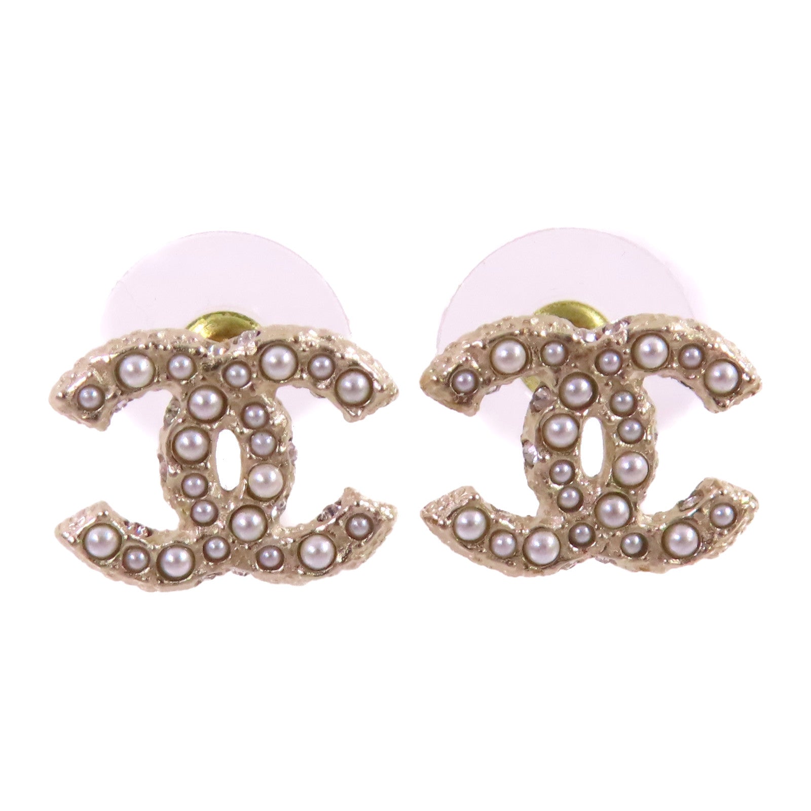 CHANEL 金屬/仿珍珠CC Earrings金扣耳環